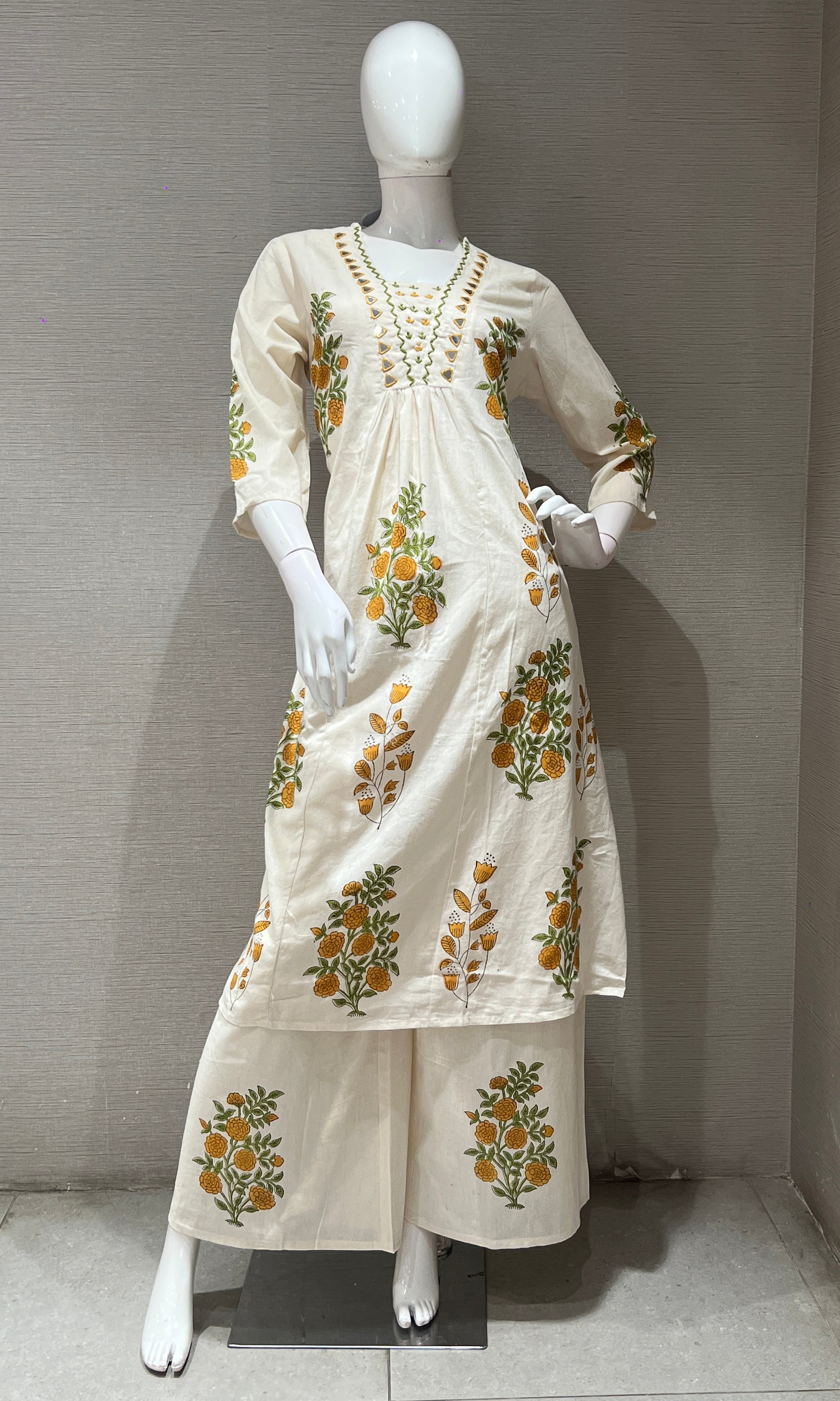 Yellow A LINE KURTI WITH BOTTOM
