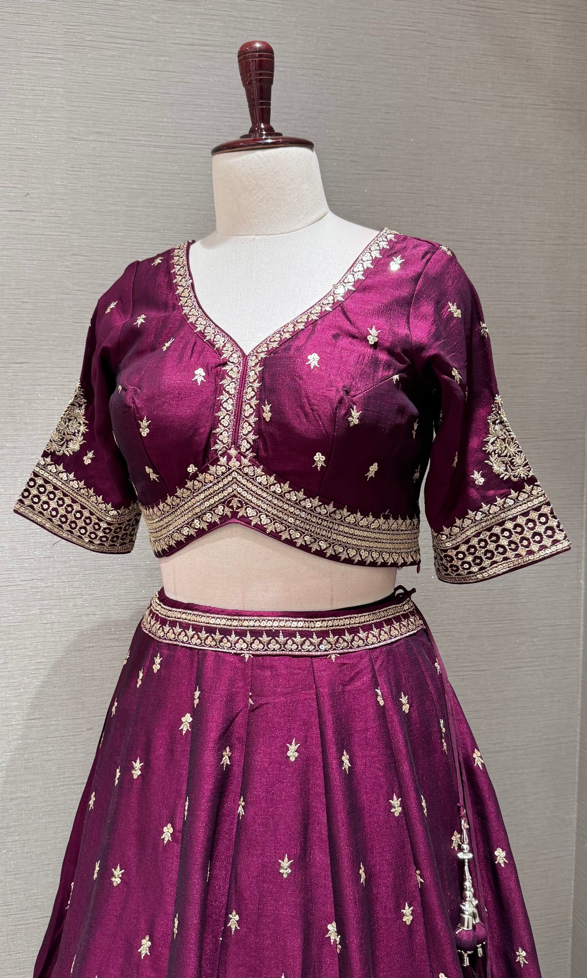 Royal Plum wine Lehenga Choli with Zari Borders