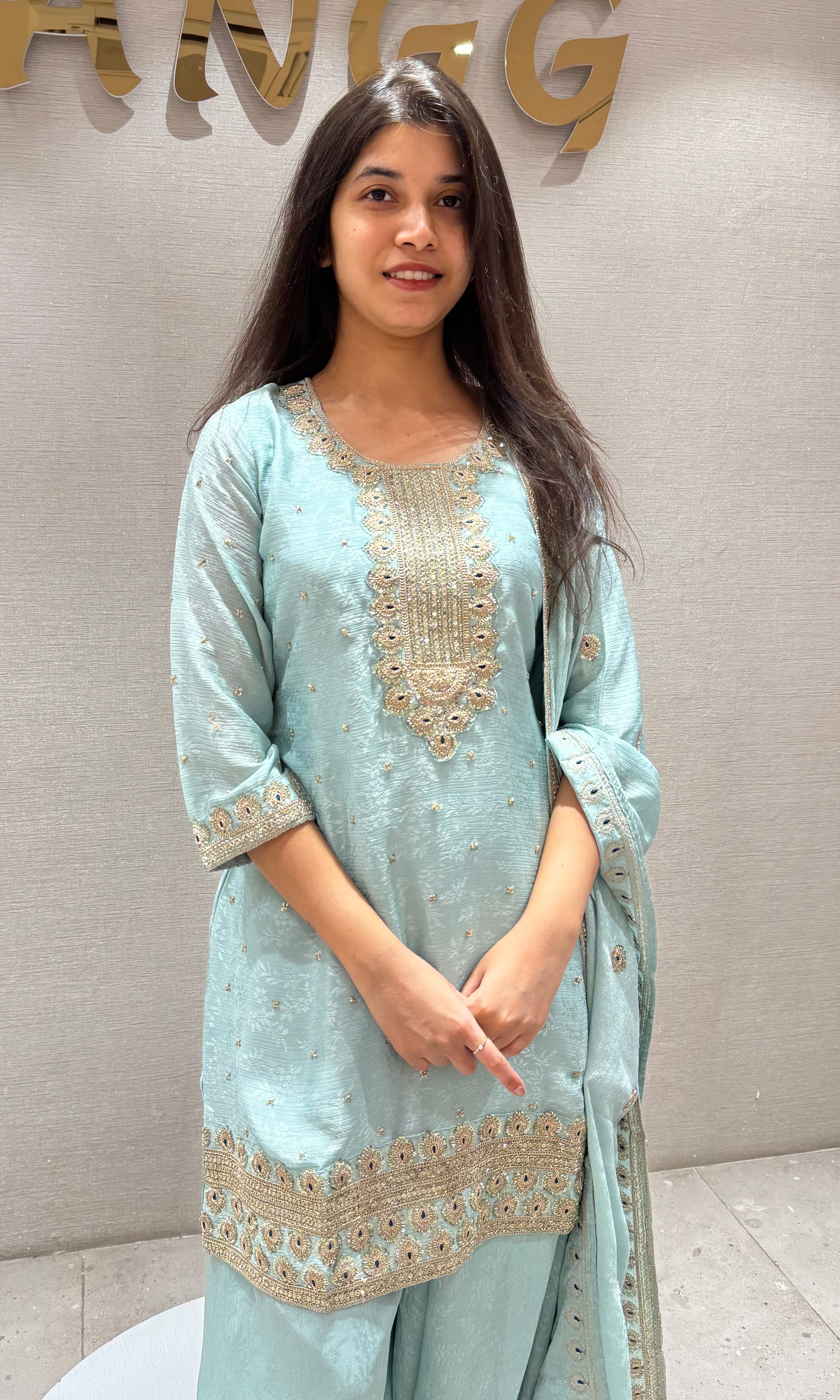 Sea blue GOLDEN EMBROIDERED Sharara SET