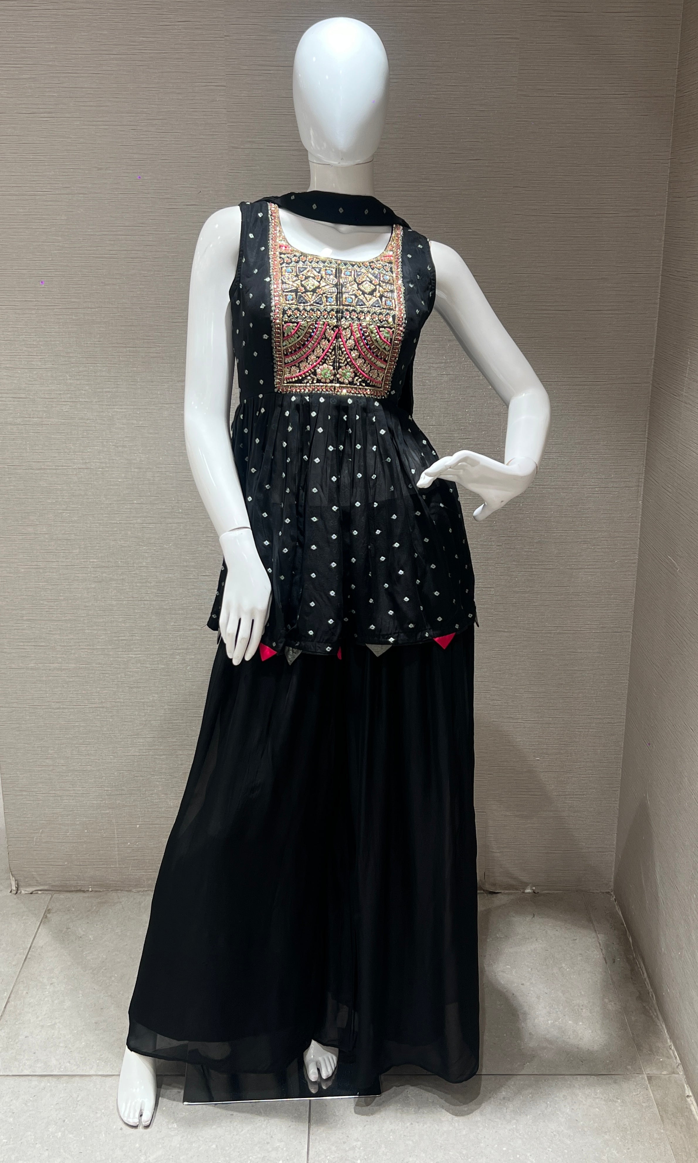 Black embroidered palazoo