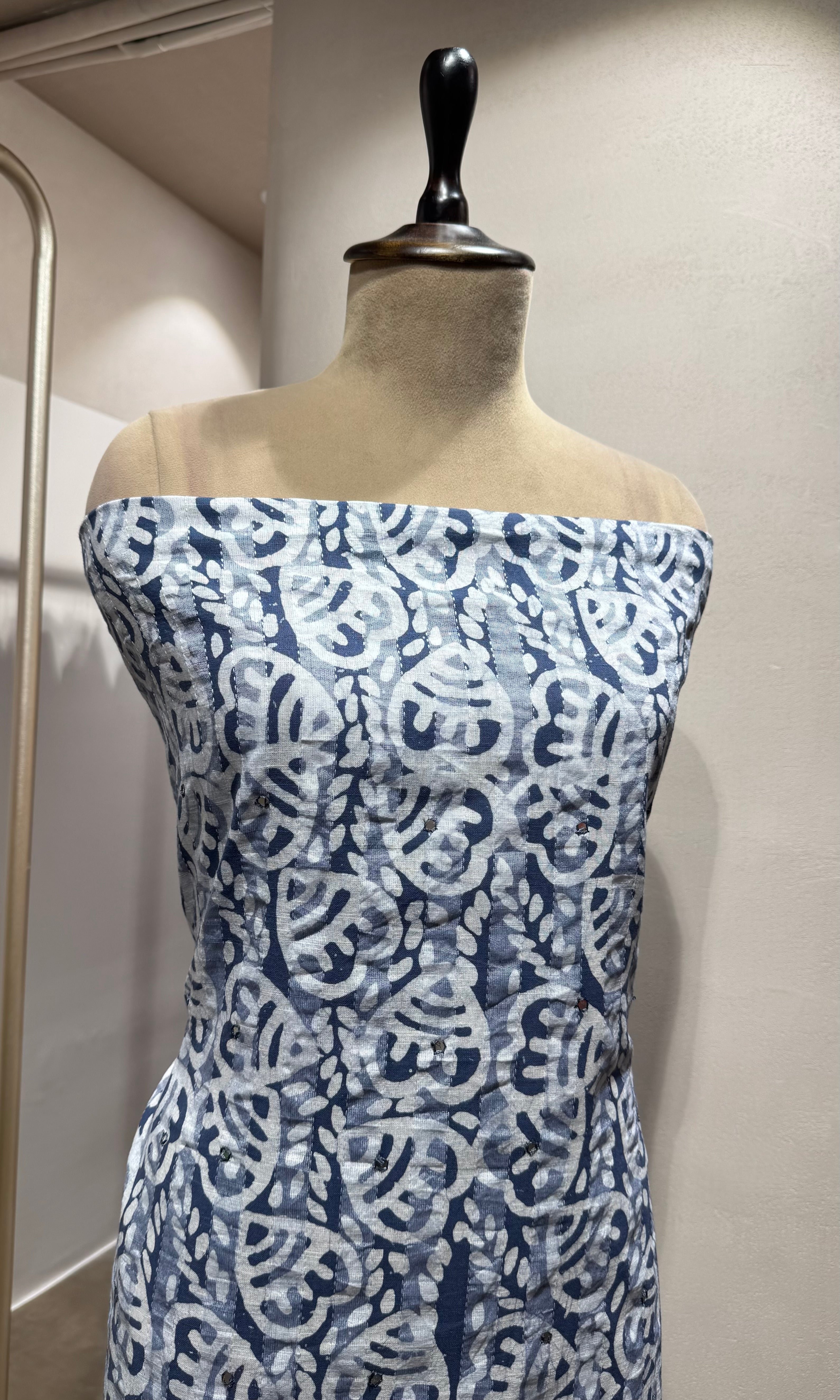 BLUE ETHNIC PRINTED DRESS MATERIAL