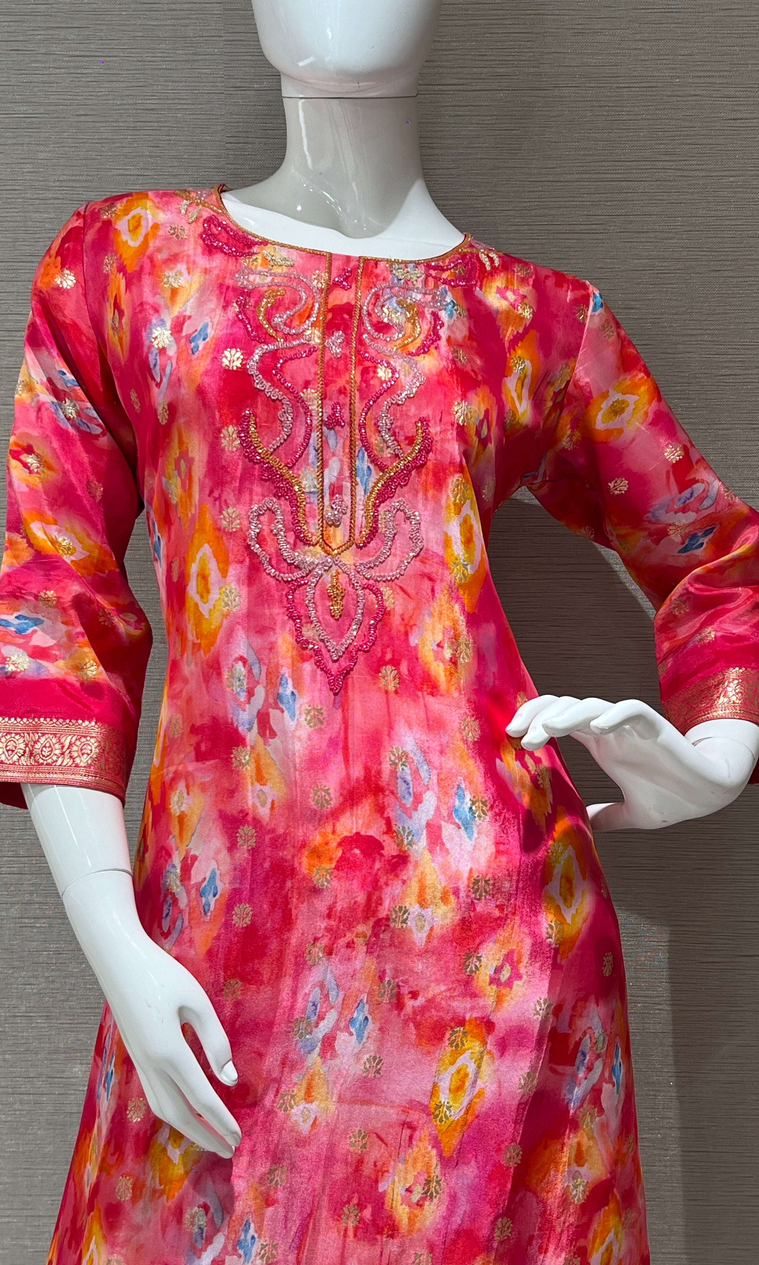 Pink Banarasi silk kurti