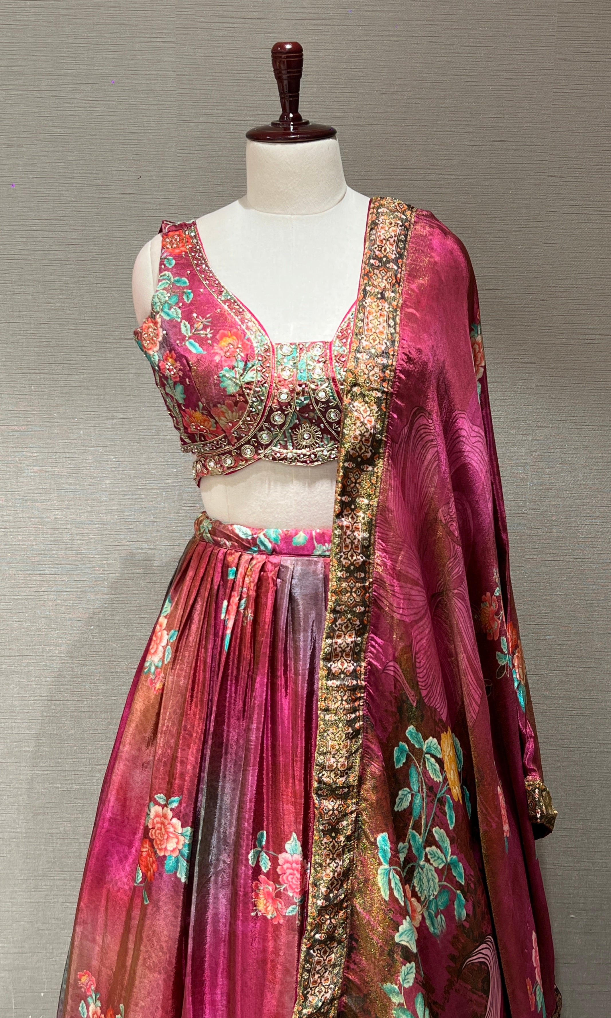 Pink Floral Lehenga with Embellished Choli