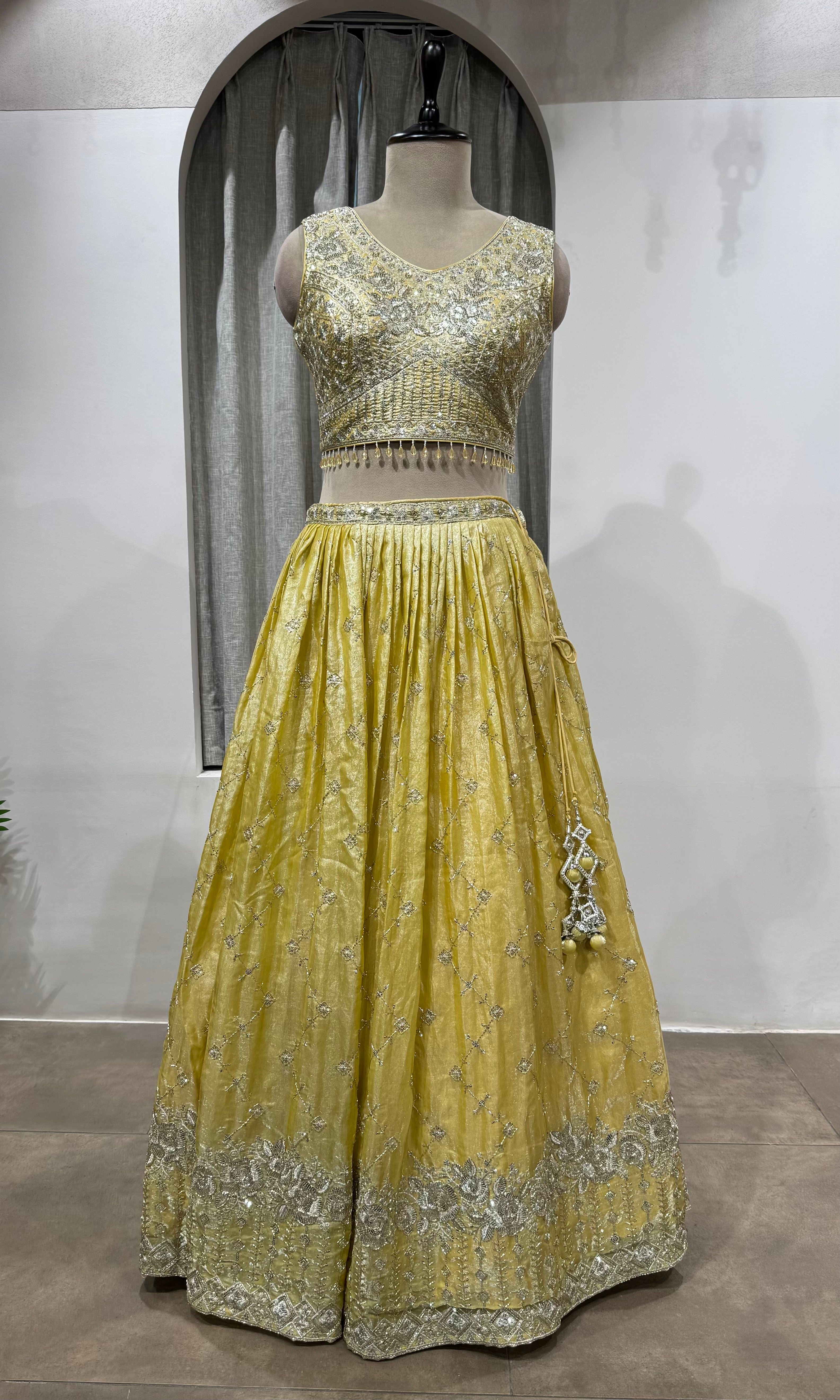Light Yellow Georgette Lehenga with Silver Border