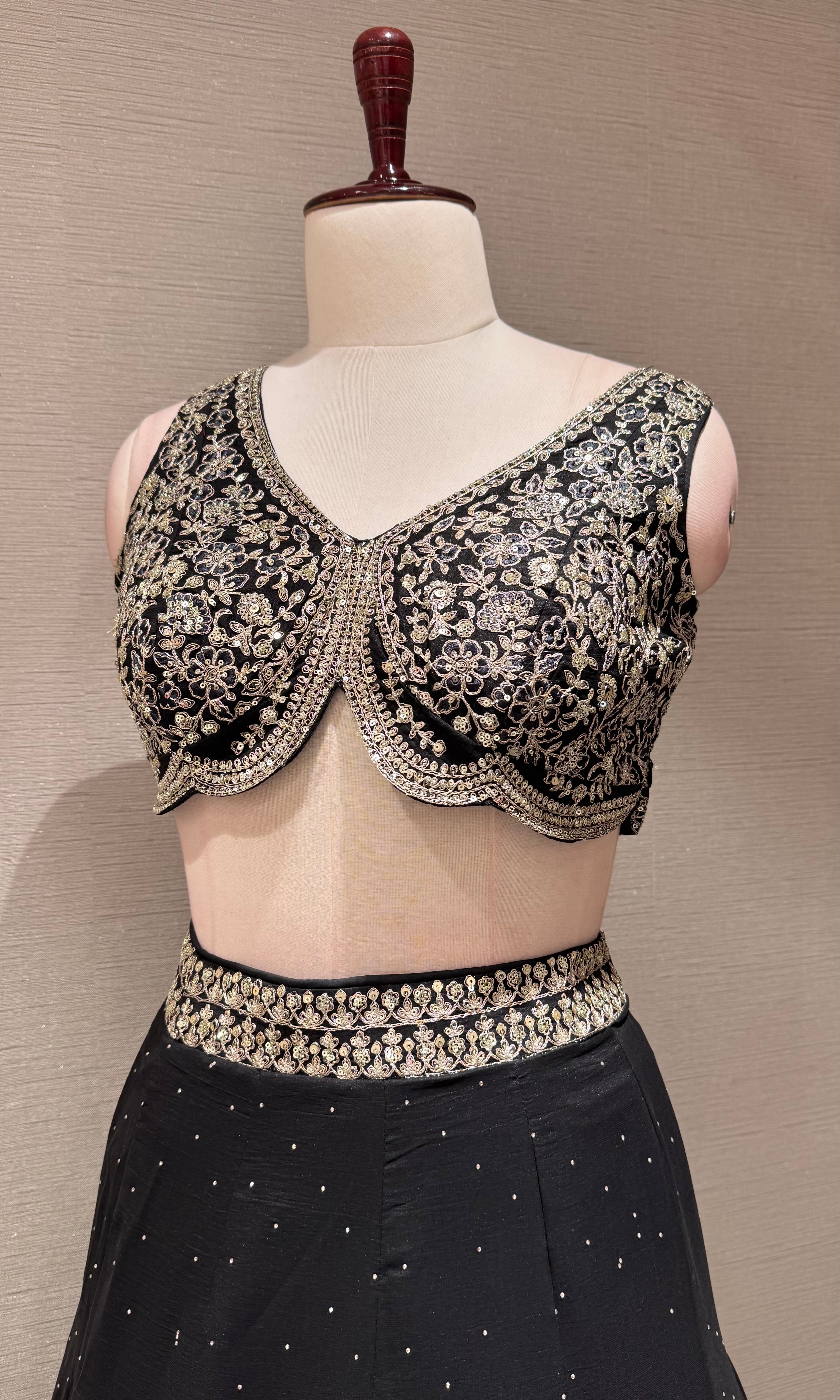 Black Lehenga with Intricate Silver Border