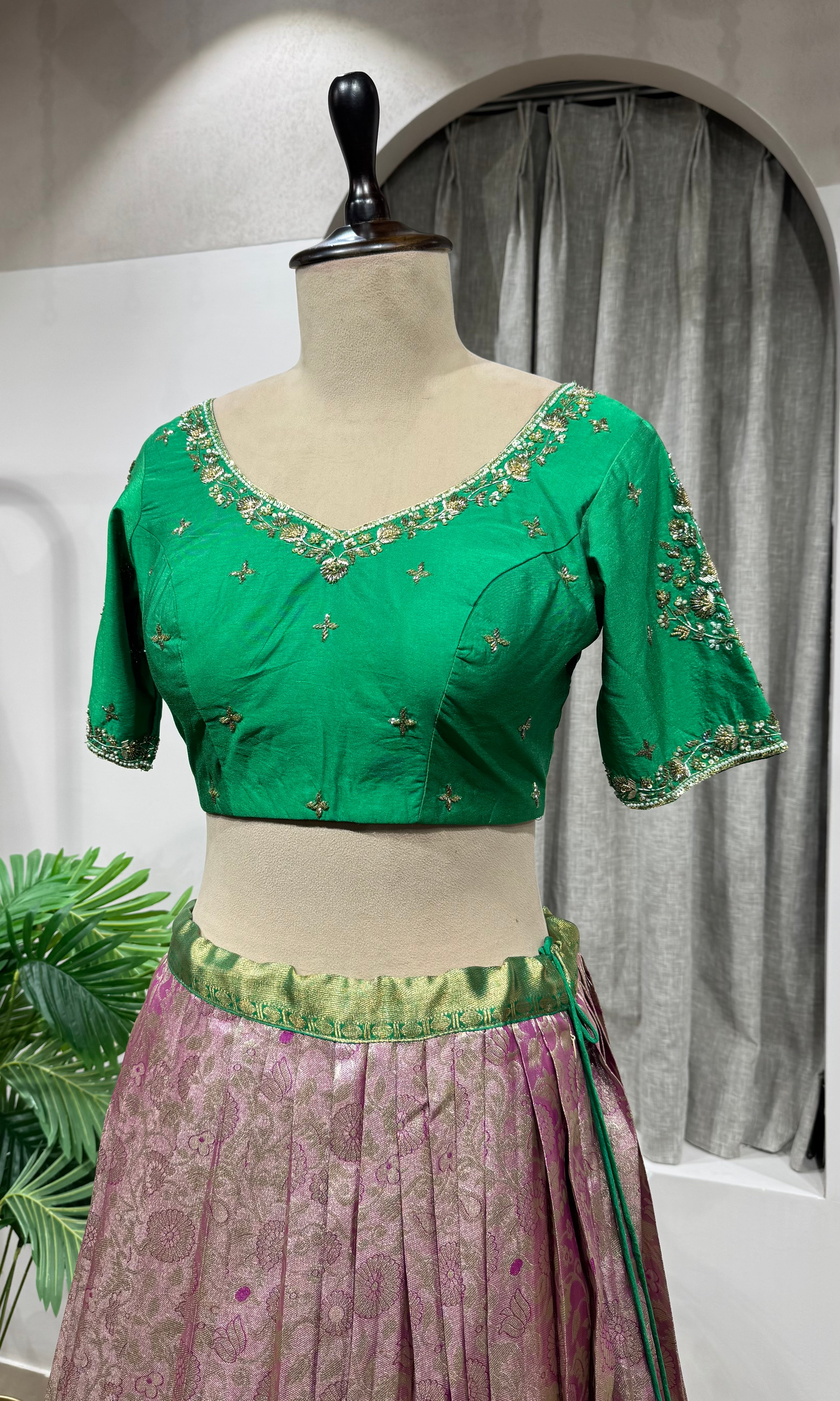 Green kanjivaram pattu lehenga