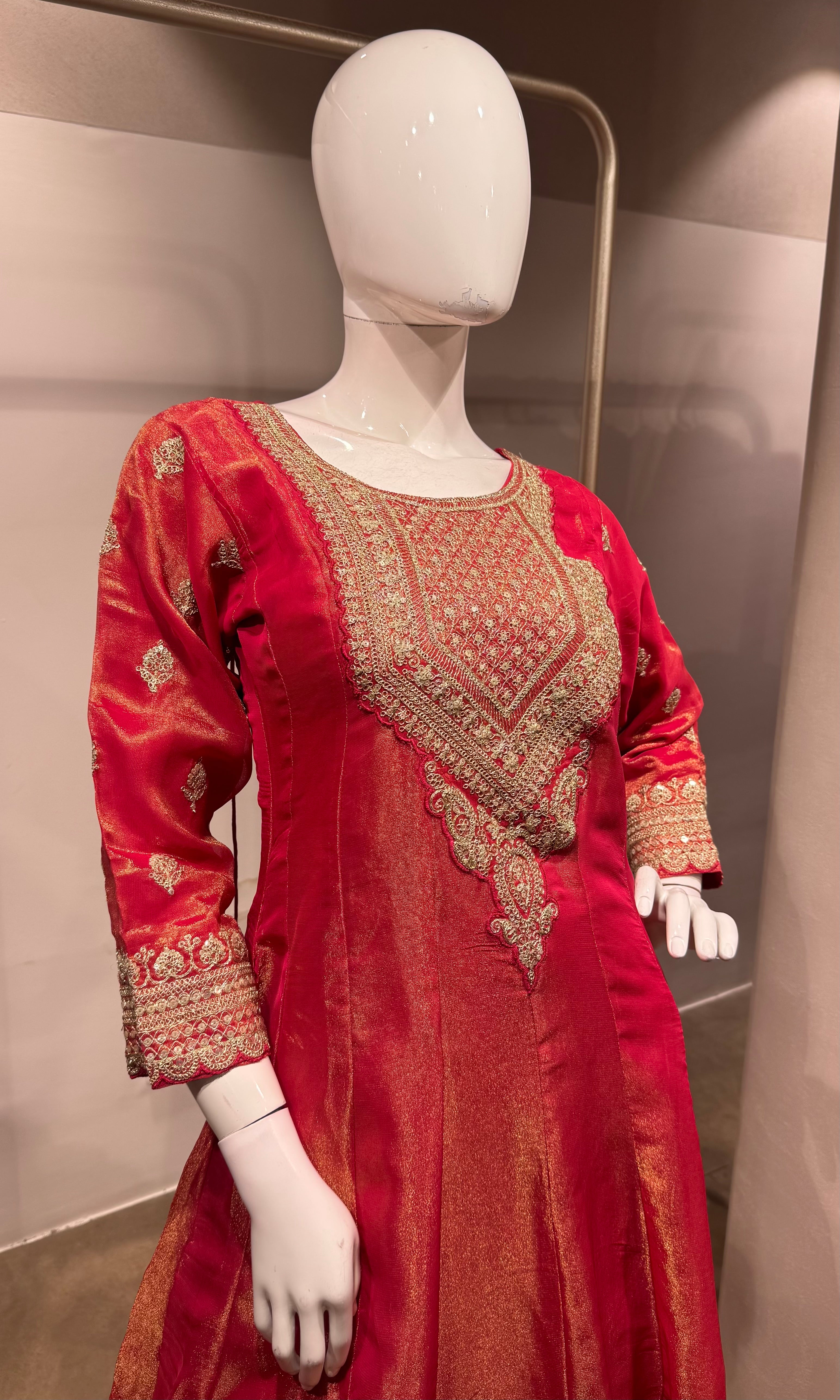 Pink Golden shimmer anarkali with palazzo pants