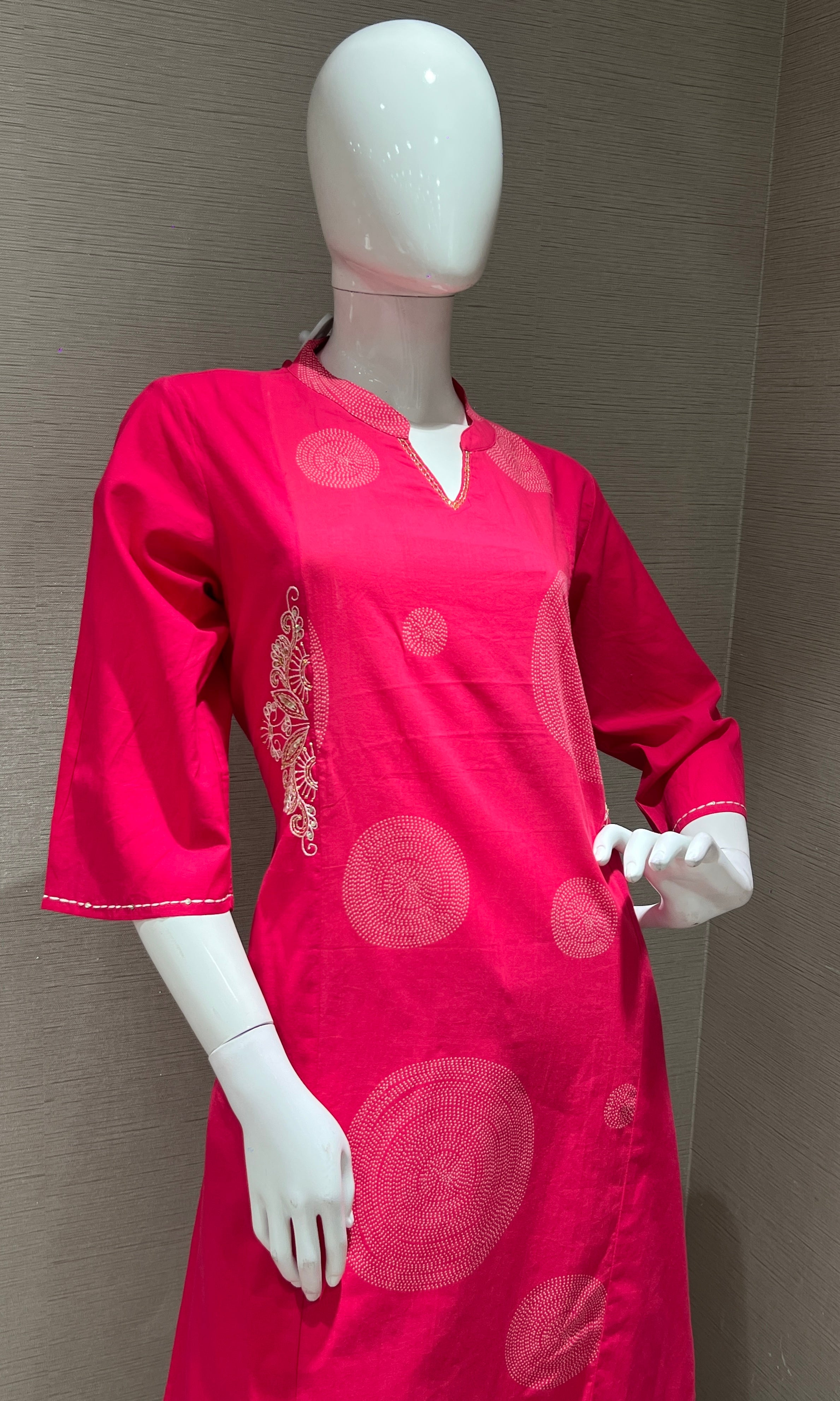 Rani Pink Bandhini Print Kurta Set