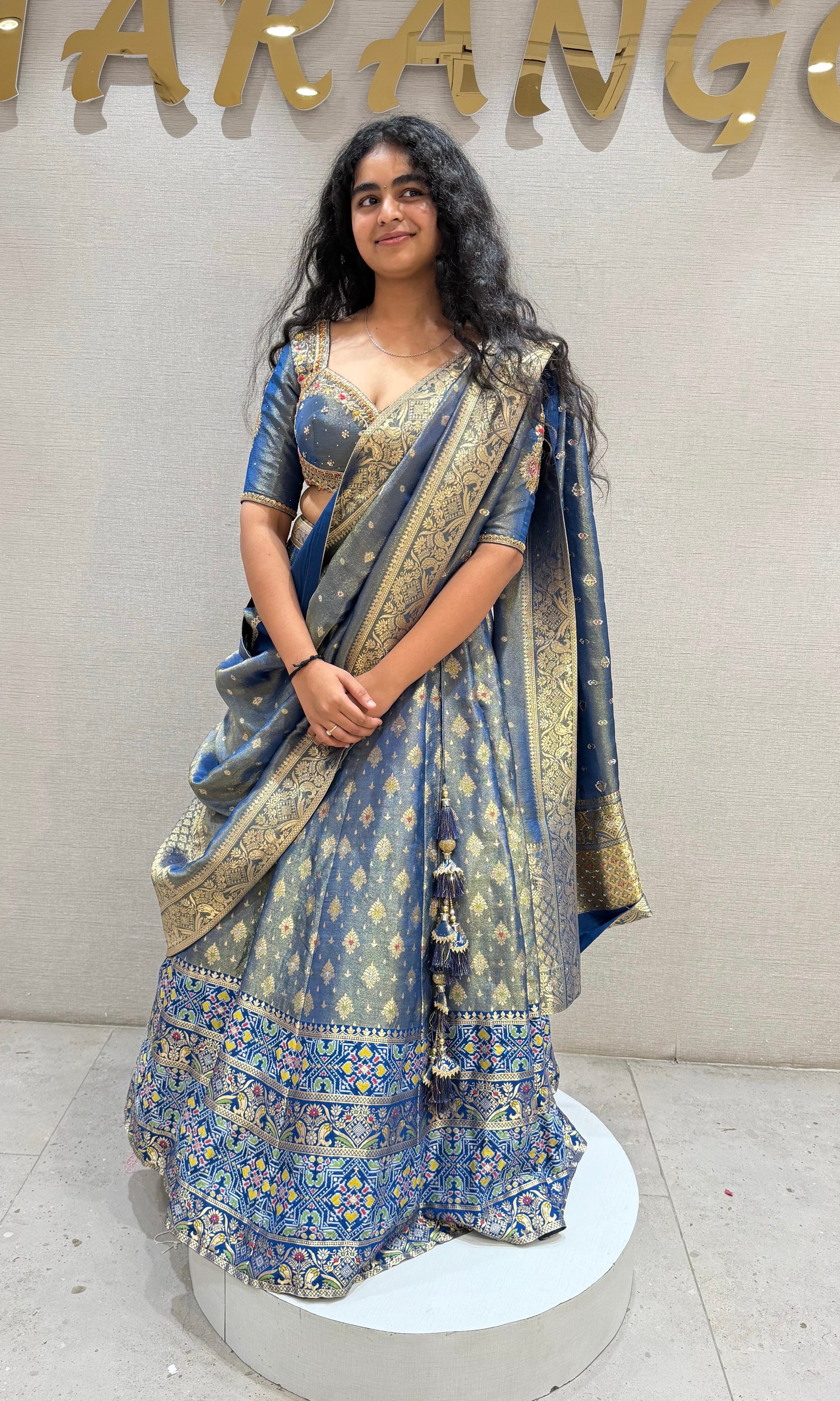 BLUE FLORAL BANARASI ETHNIC LEHENGA