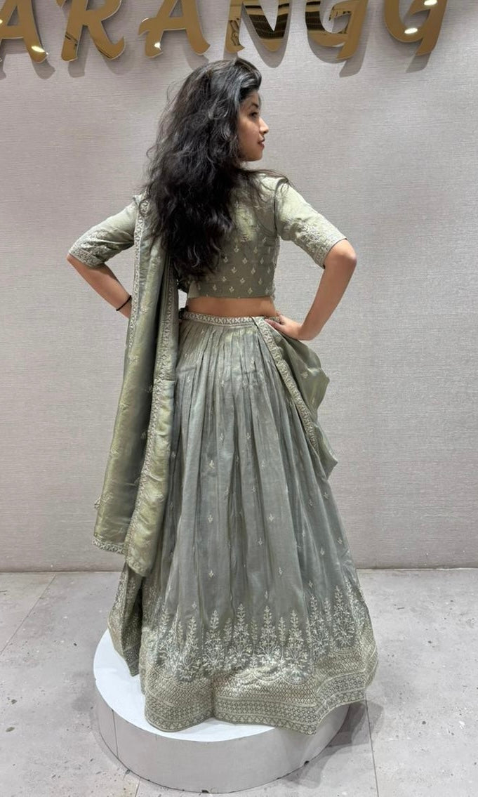 Sage GREEN Whisper Draped Lehenga Set