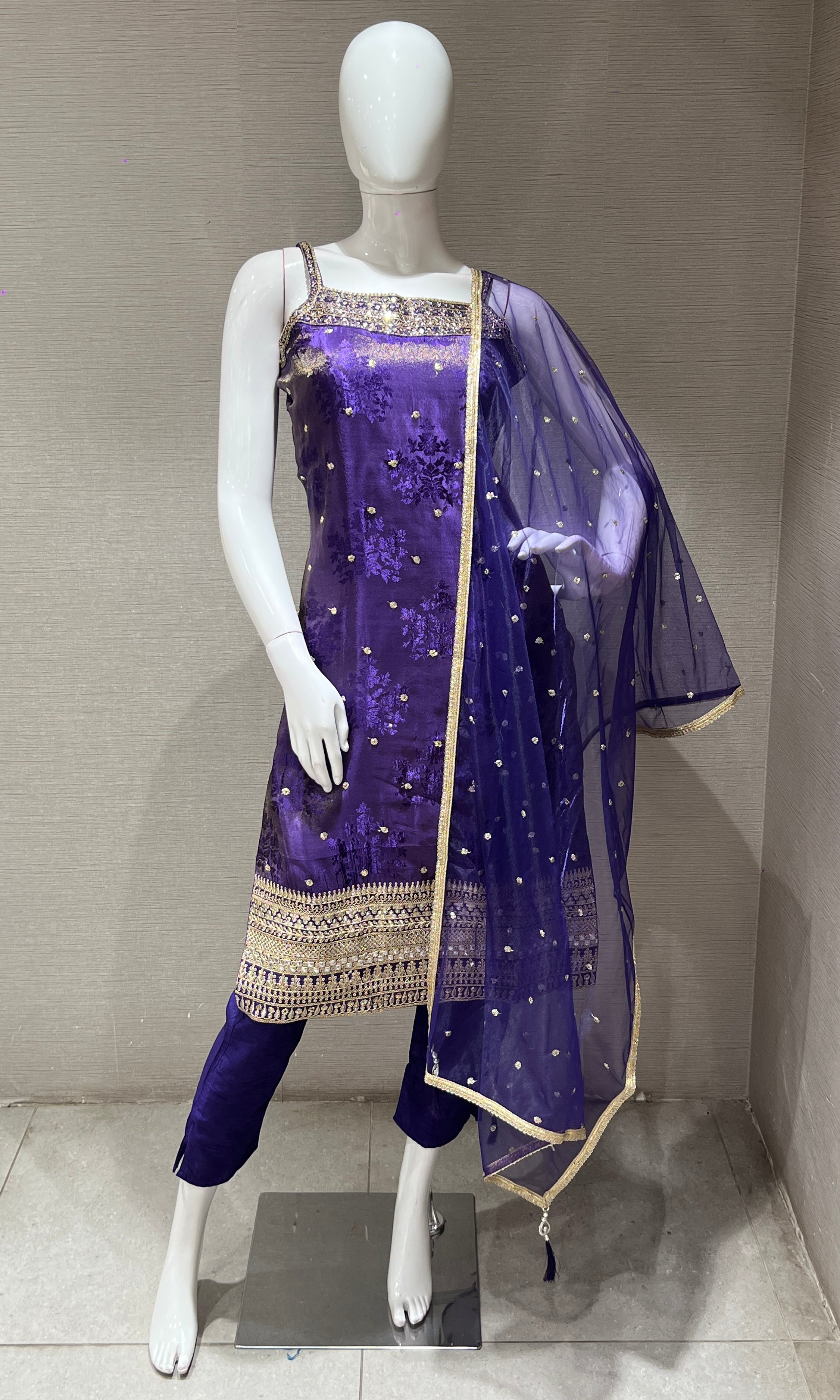 Purple and Gold Embroidered kurta set