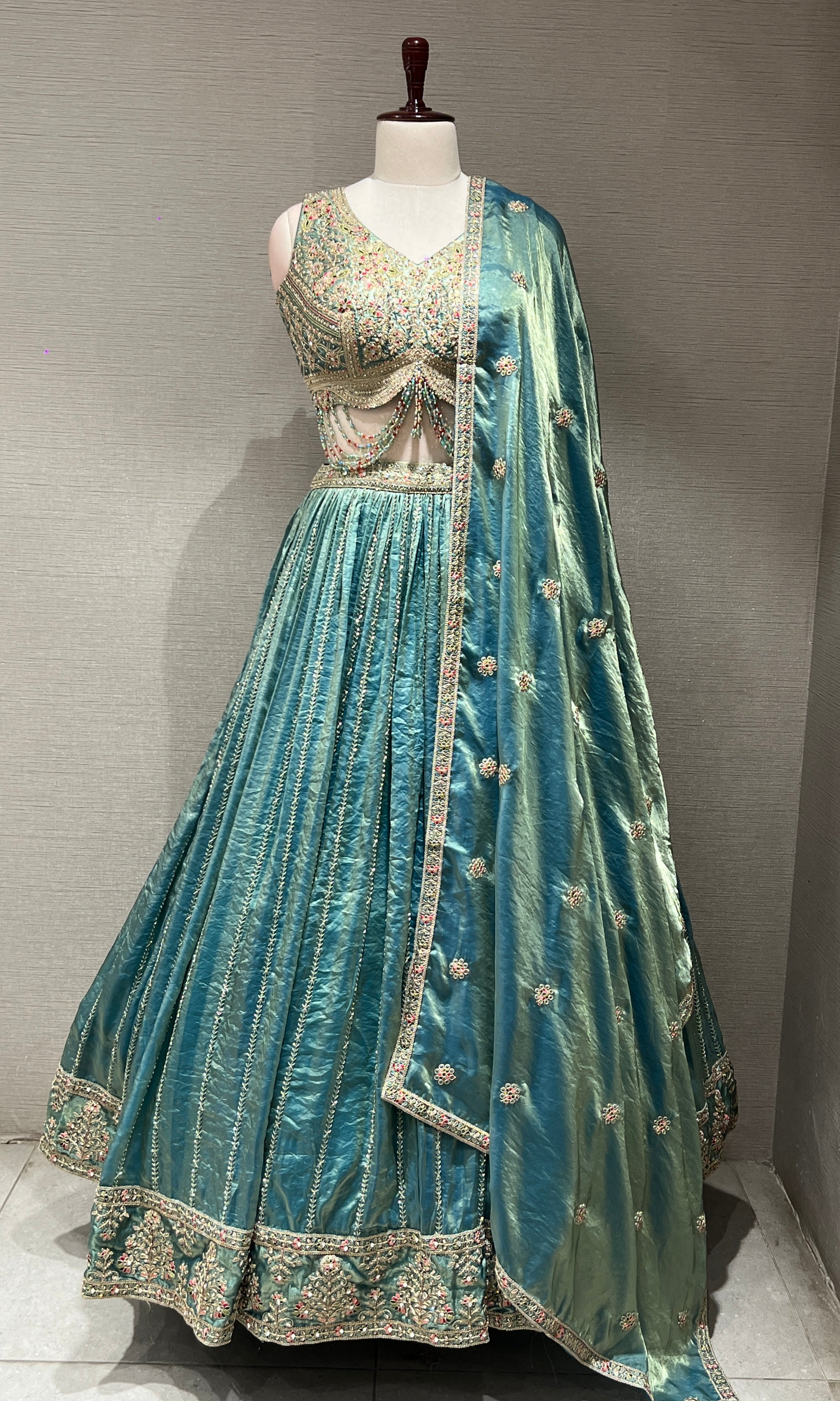 Green GOLDEN EMBROIDERED LEHENGA