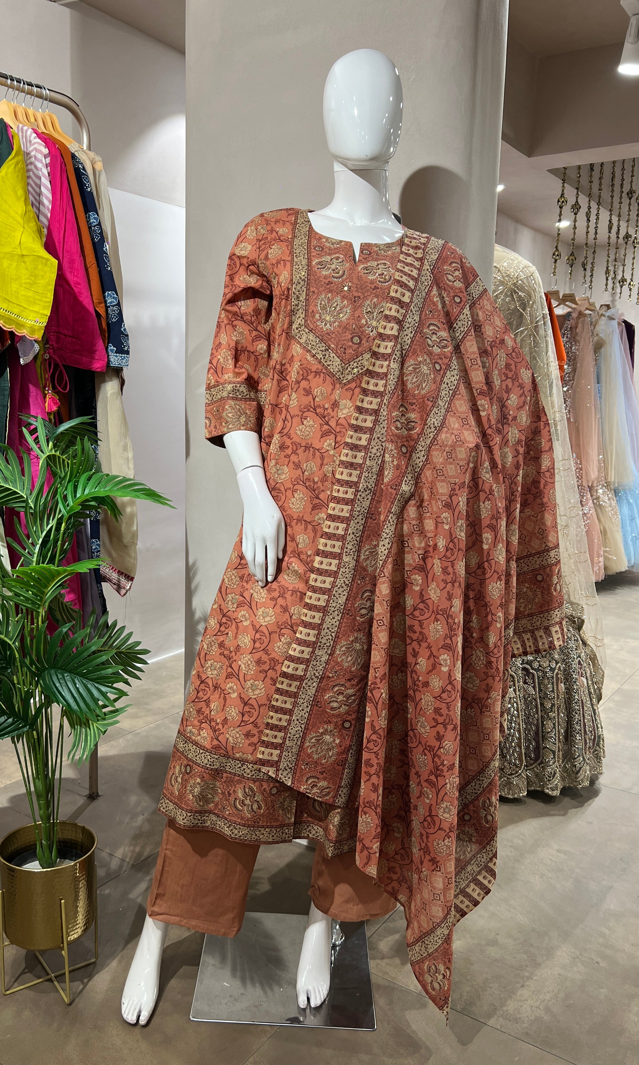 PEACH ETHNIC PRINTED KURTA SET