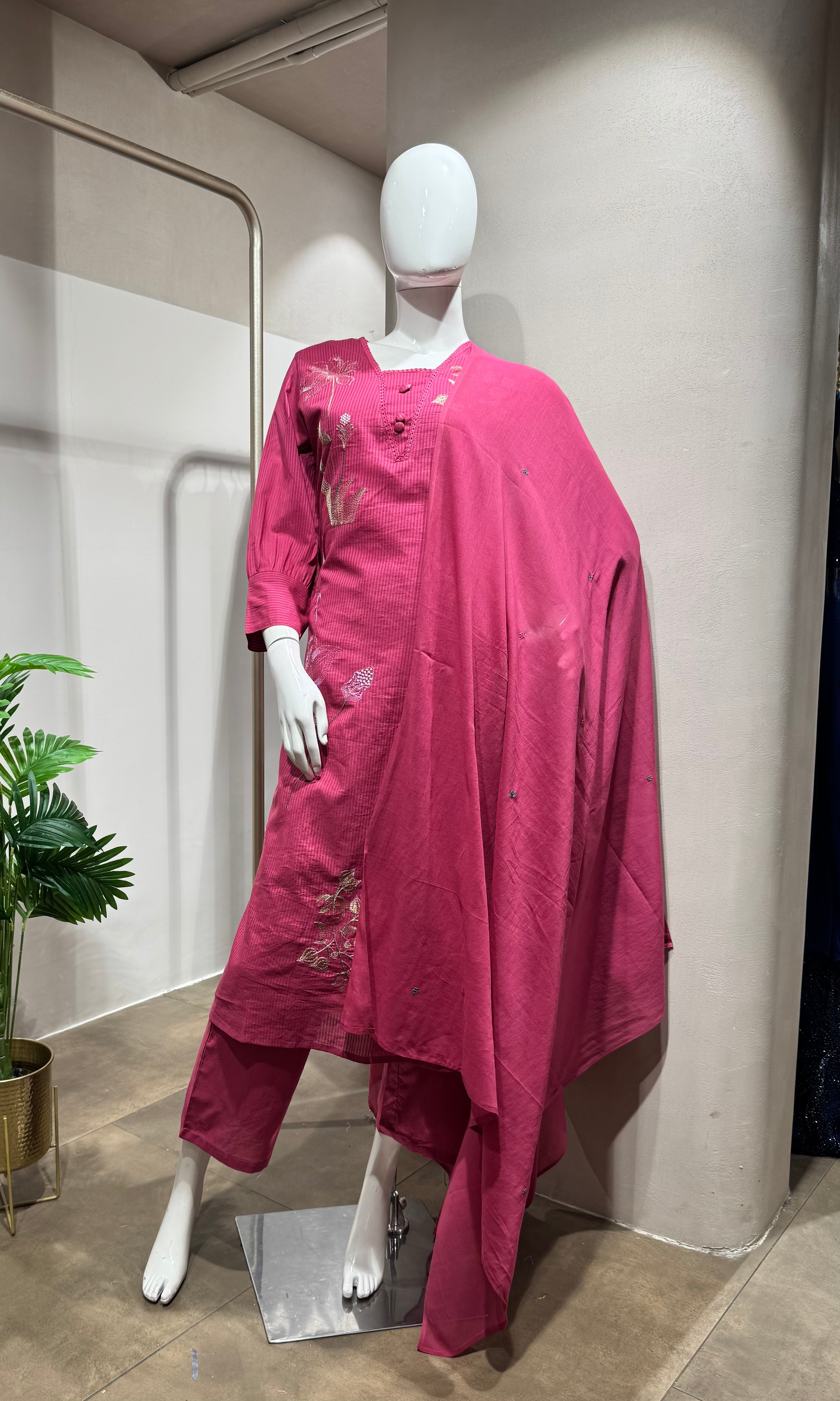 Pink Floral Embroidered Kurta Set