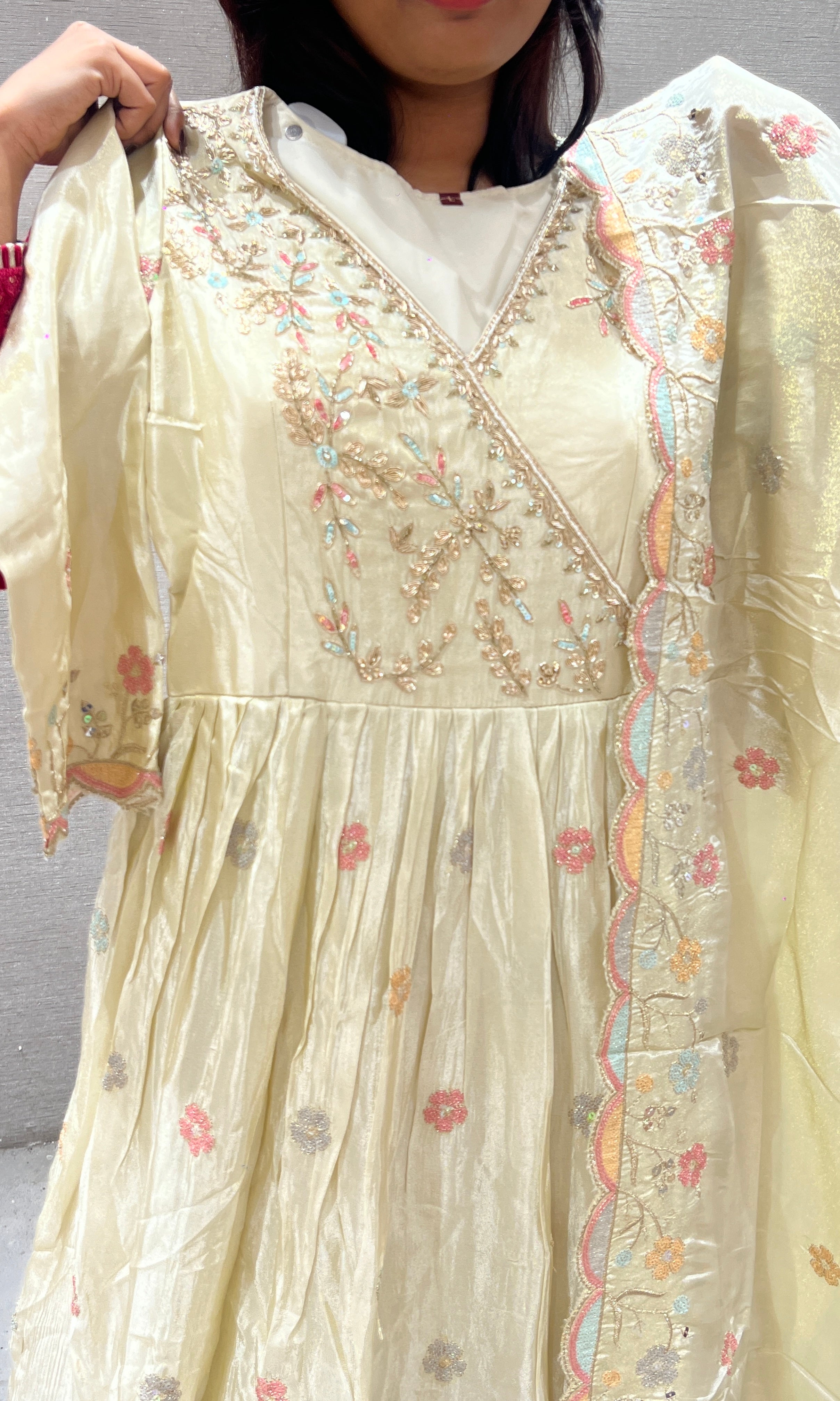 Cream Floral Dream Long Anarkali Gown