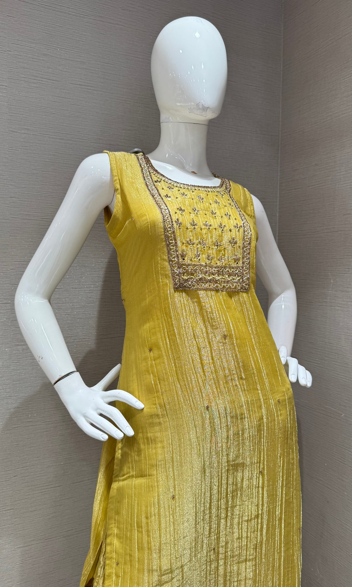 YELLOW ETHNIC SHIMMER KURTA SET WITH DUPATTA