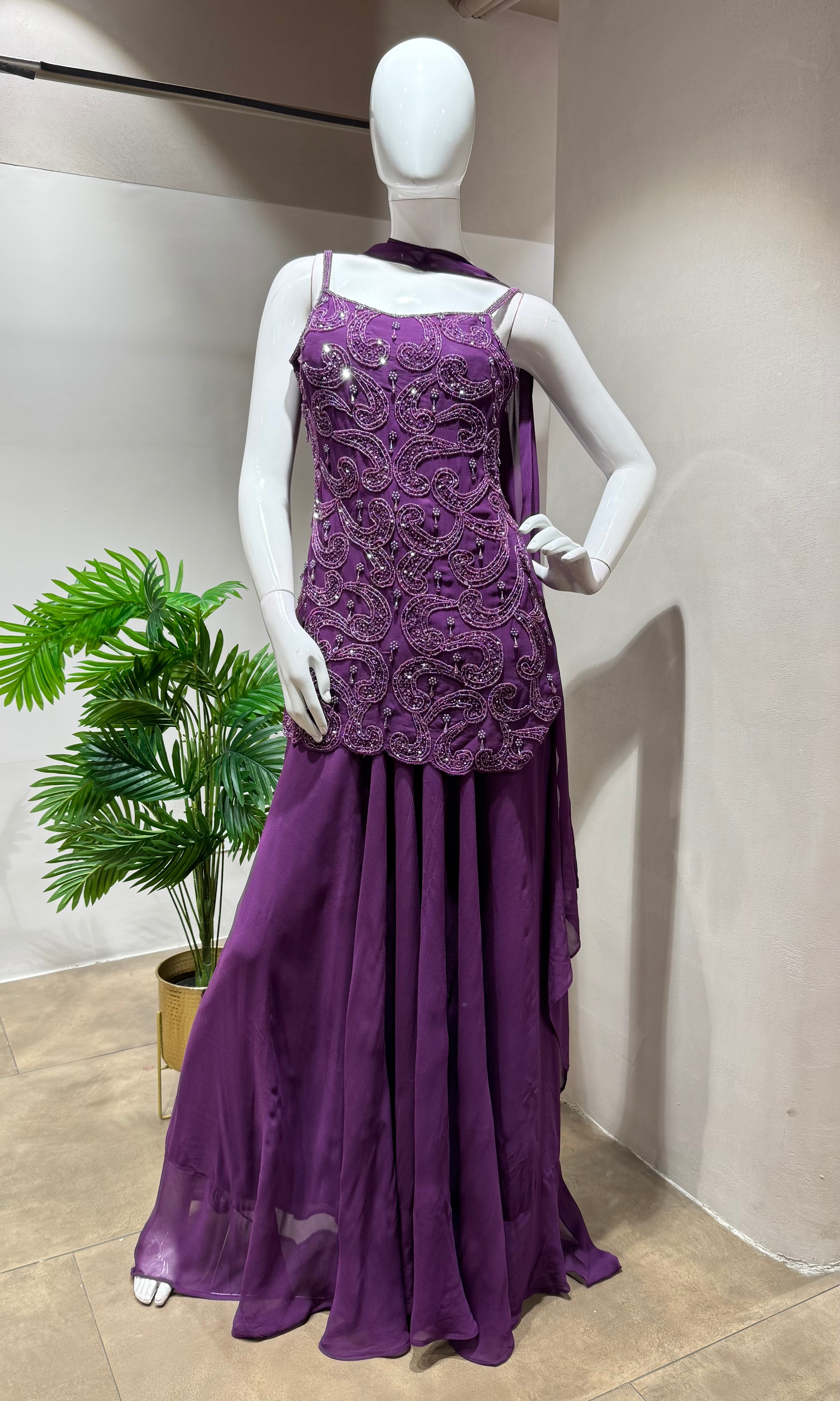 Regal Purple Embellished Sharara Set