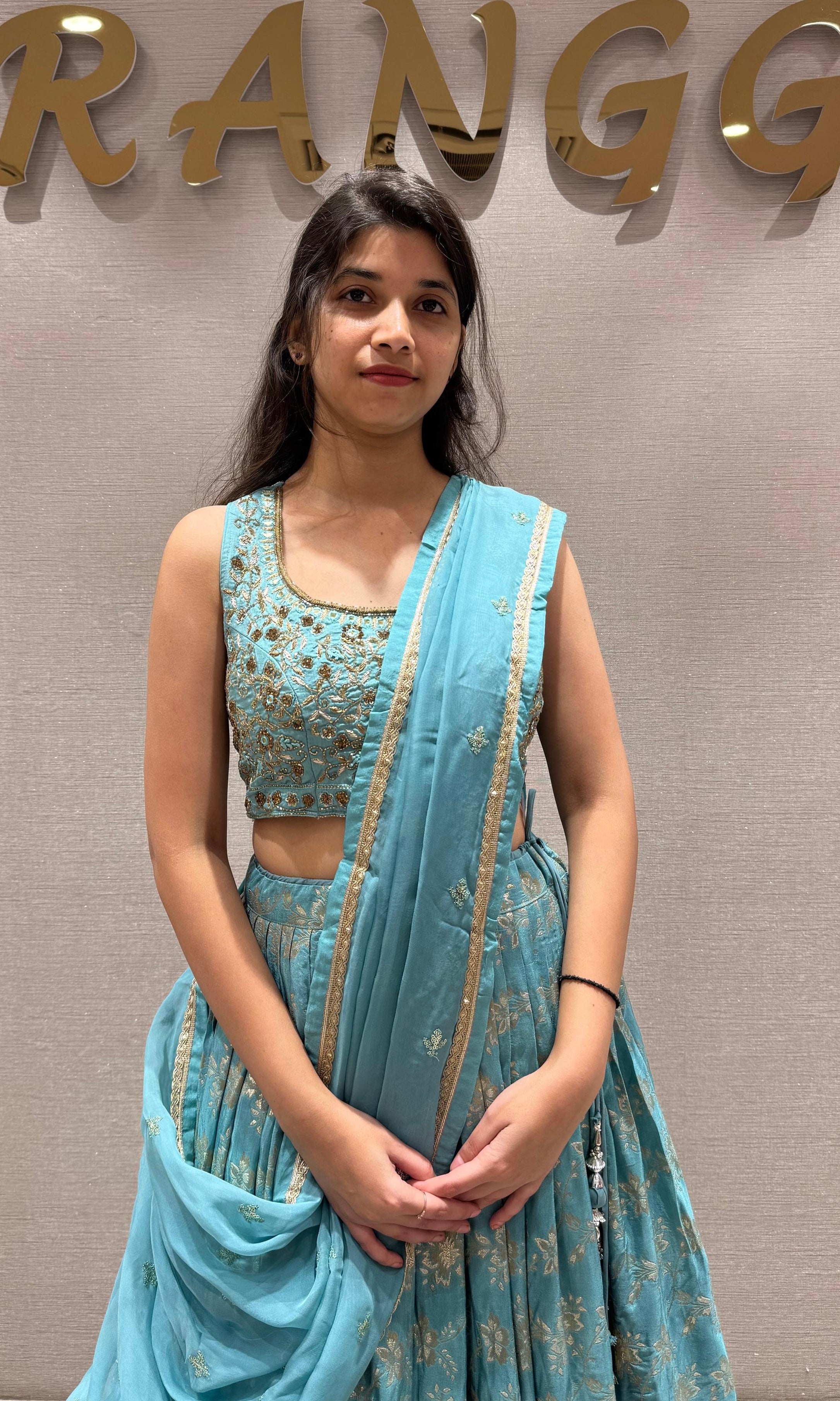Blue Lehenga with Gold Zari detailing