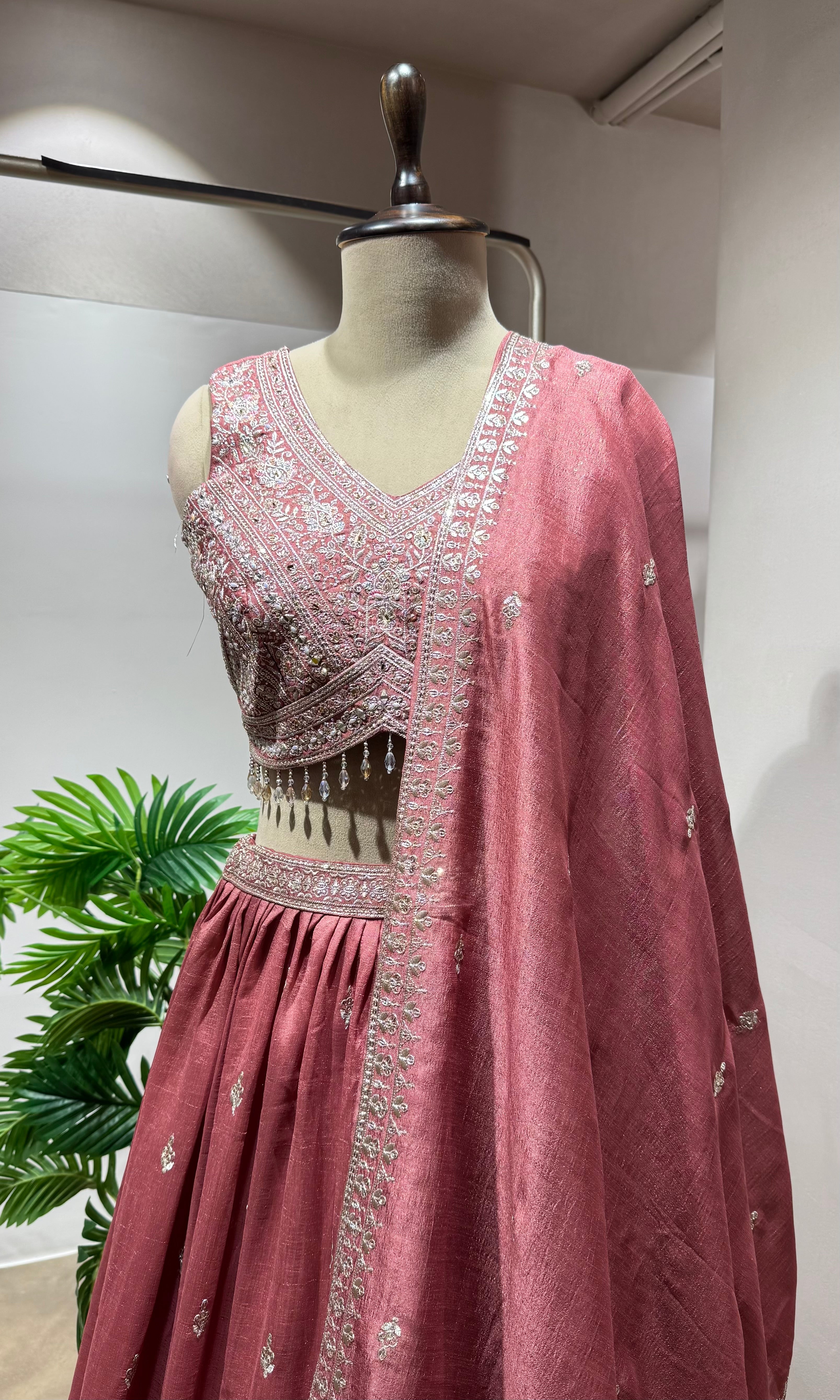 Onion pink Lehenga with Embroidered Blouse