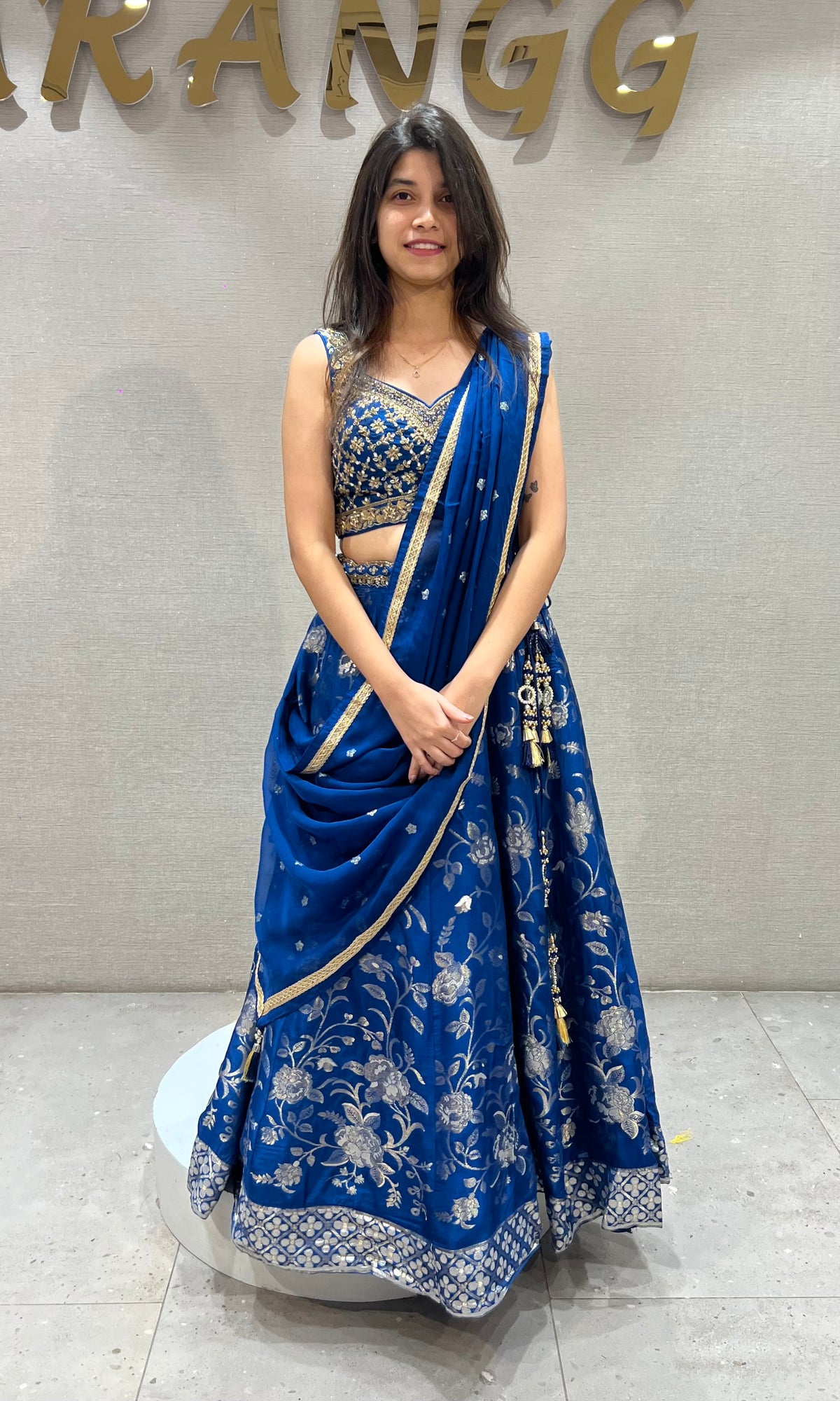Royal Blue silk Embroidered Lehenga Choli Set