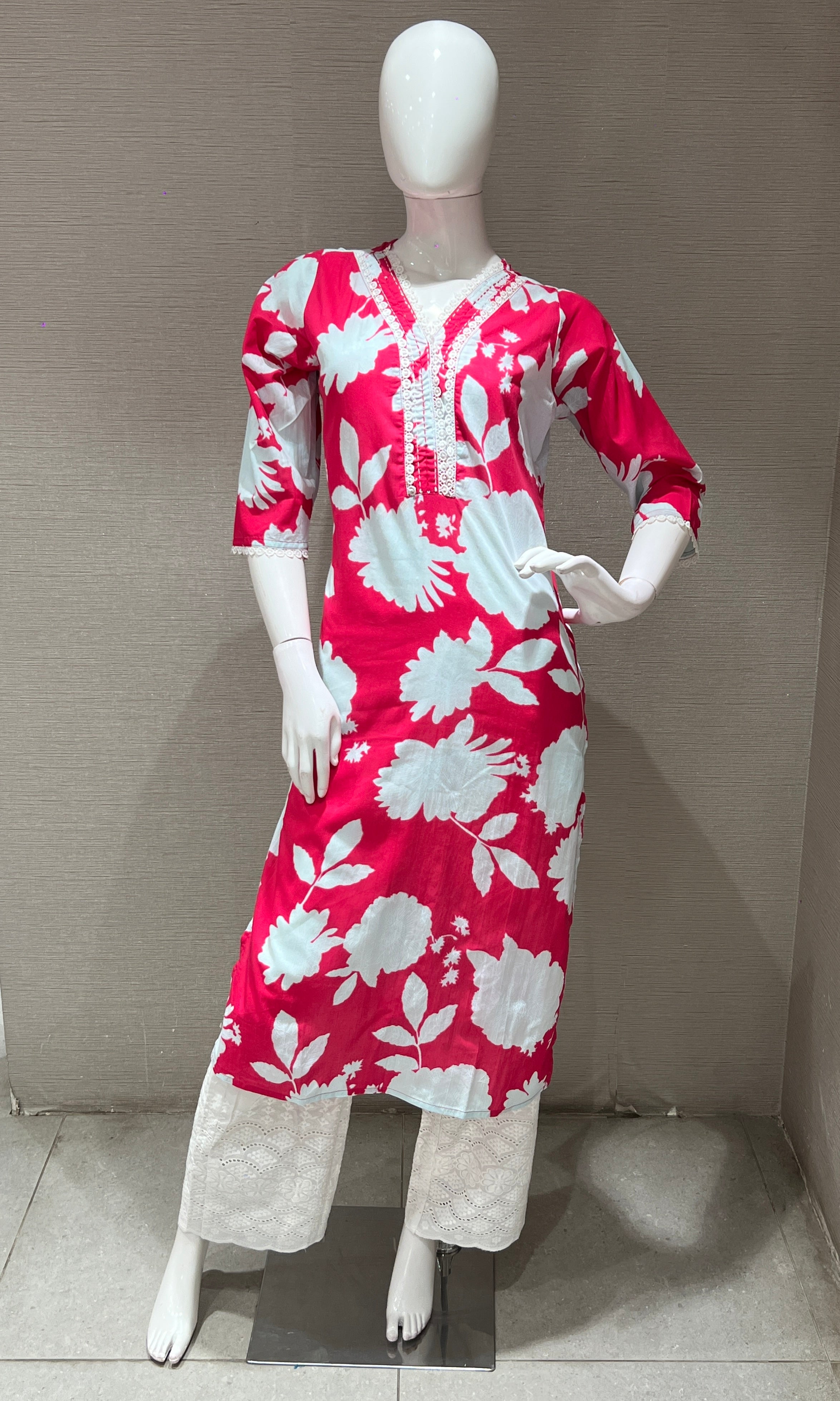 Pink AND White FLORAL Printed Kurta Set