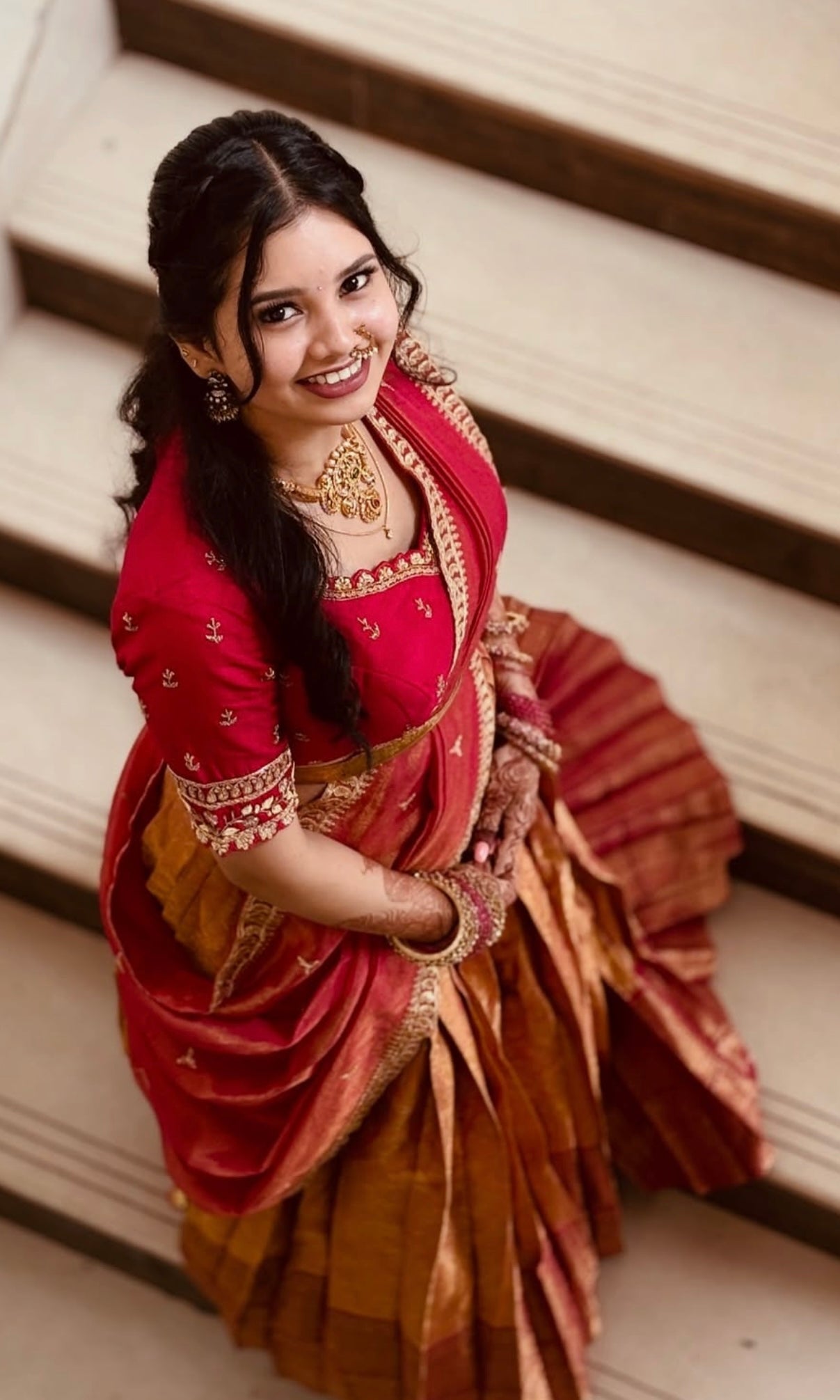 Orange and red banarasi pattu lehenga