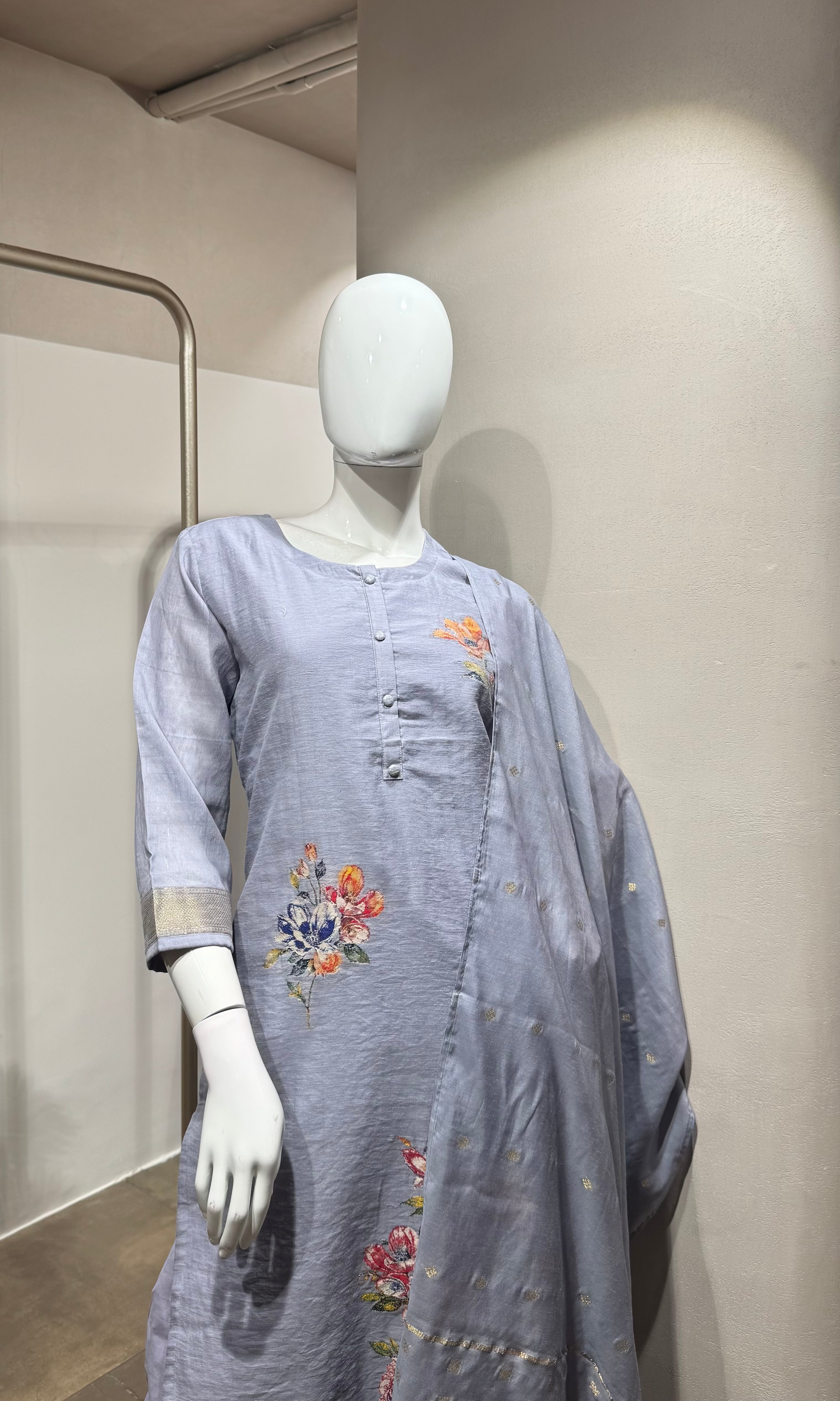 lilac Embroidered Straight Kurta set