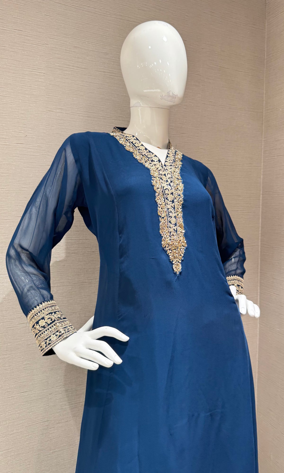 Peacock Blue Embroidered Salwar Silk Kurta Set with Dupatta
