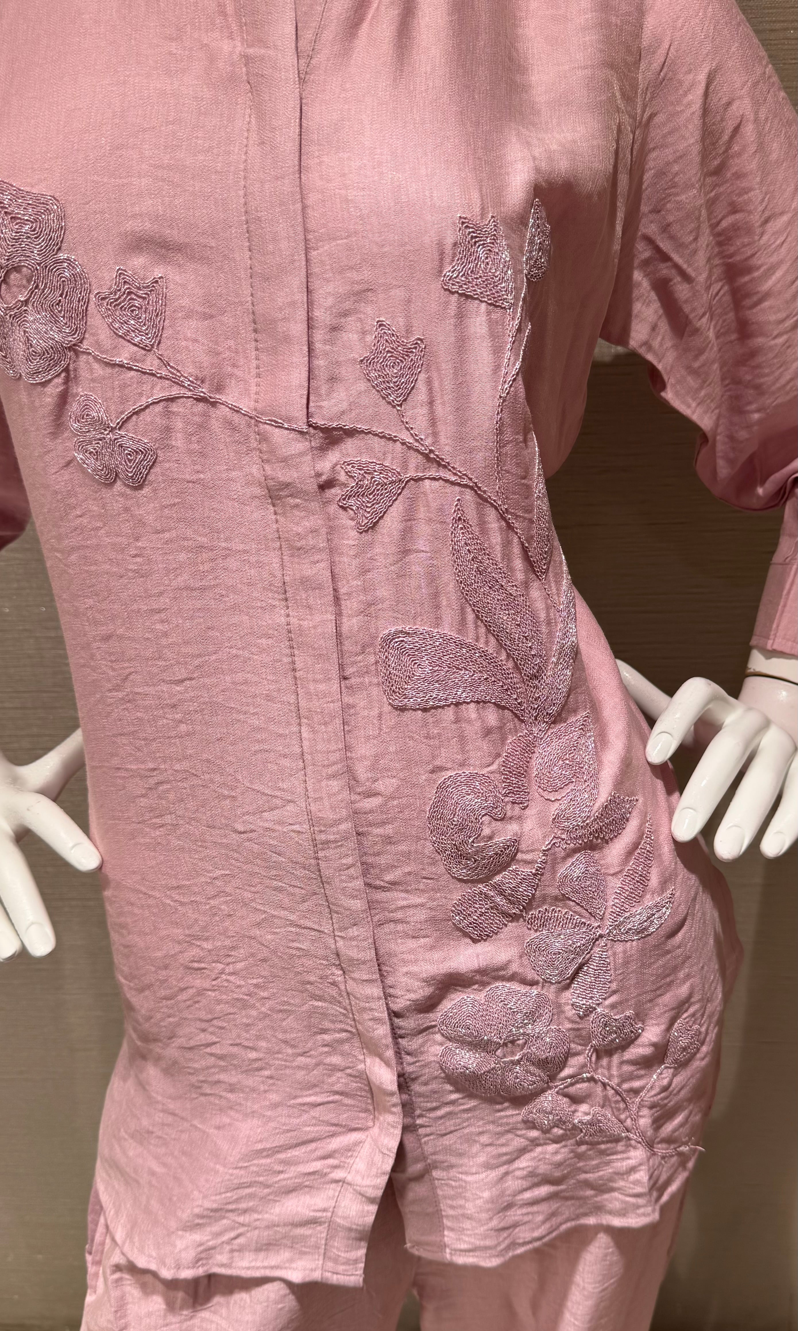 Pastel Pink Elegance Embroidered Cord Set