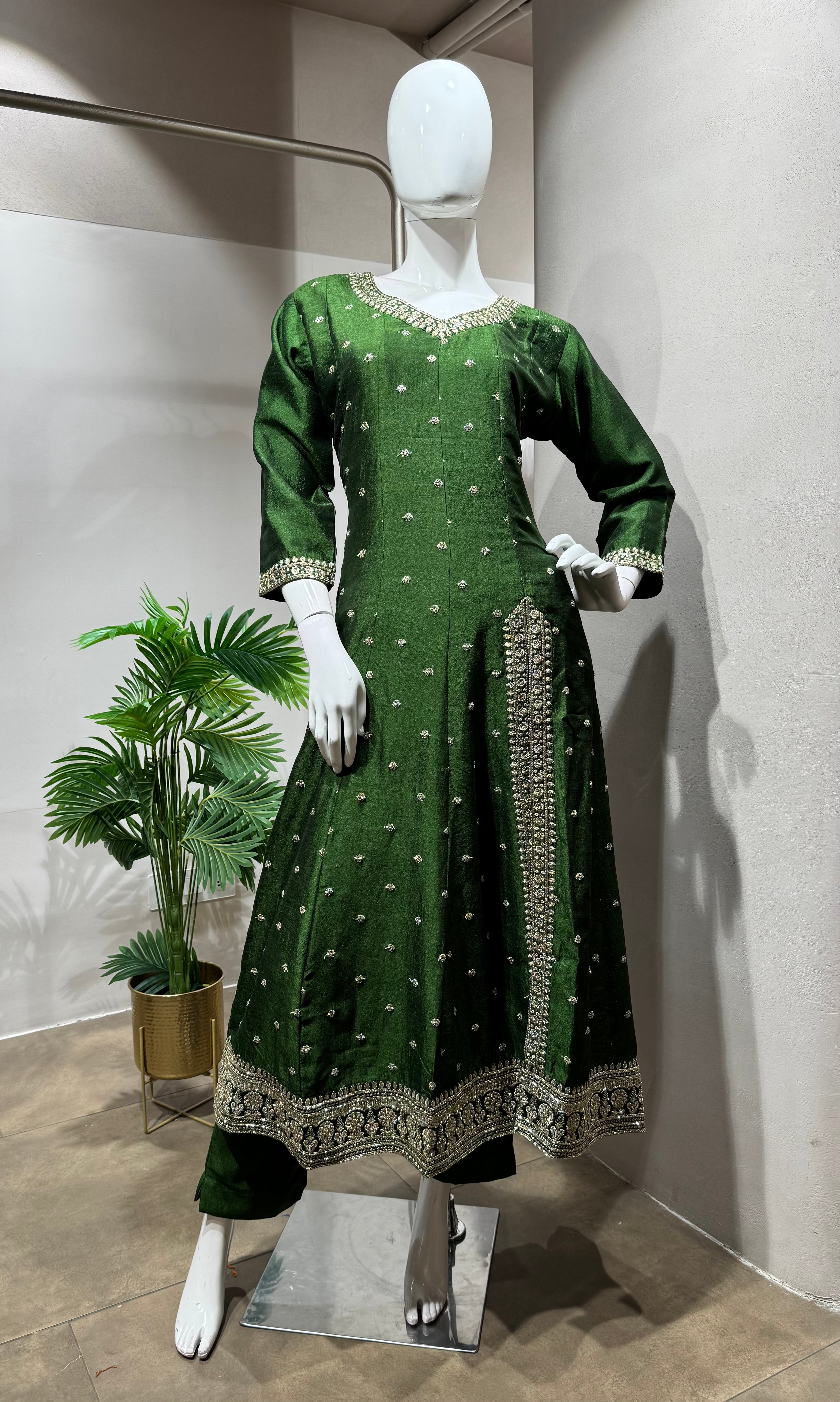 Green Embroidered Anarkali Set with dupatta