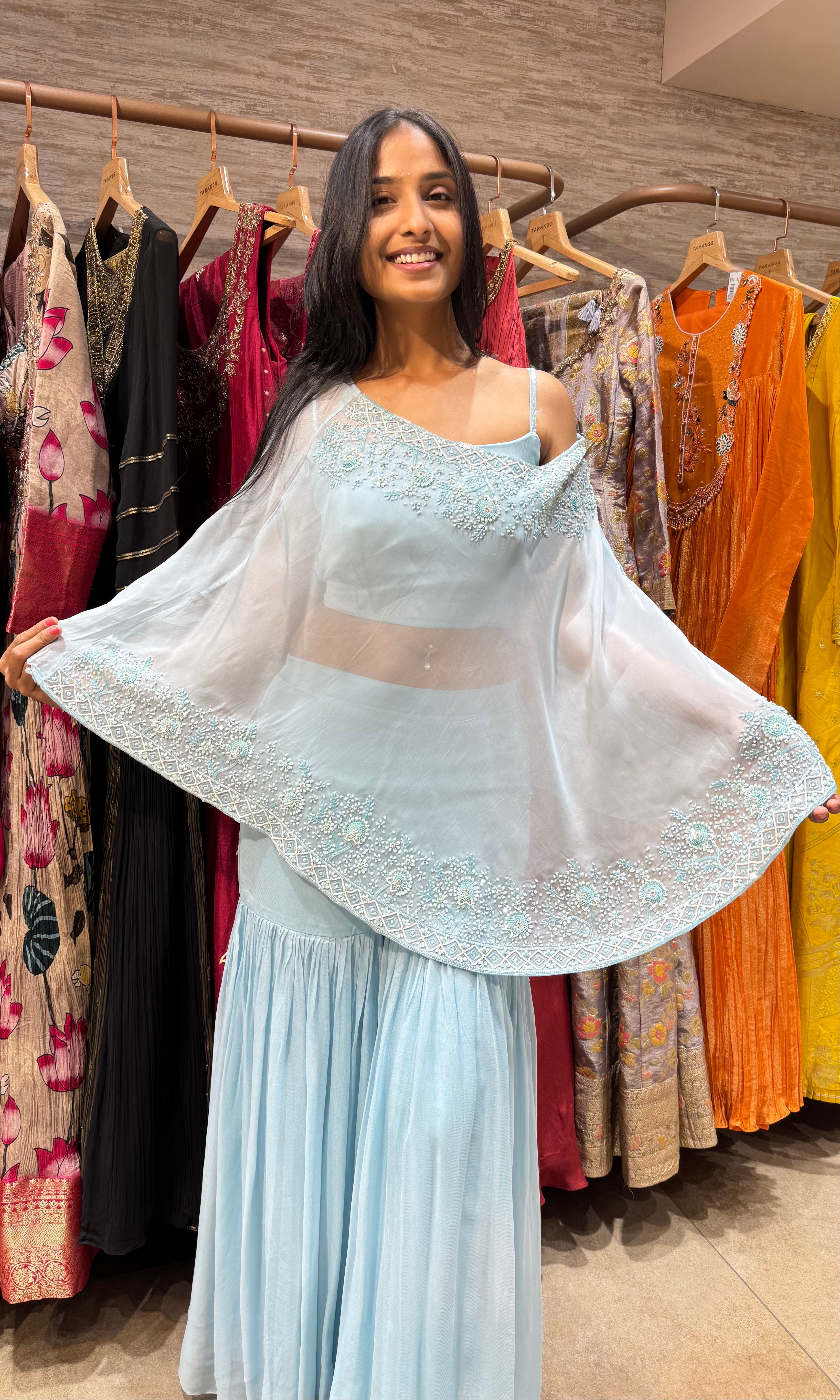 blue embroidered sharara SET