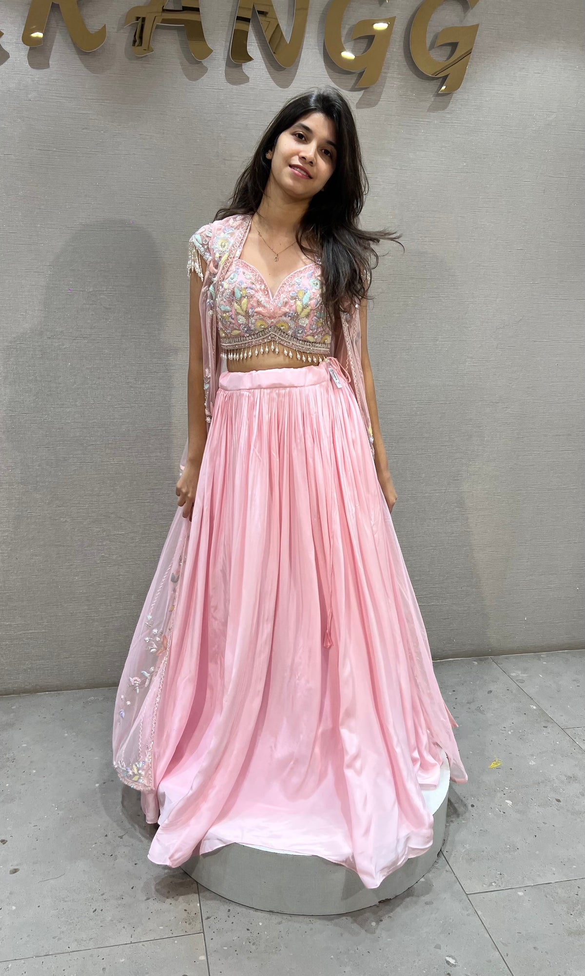 Blush Pink Floral Embroidered Crop Top Lehenga