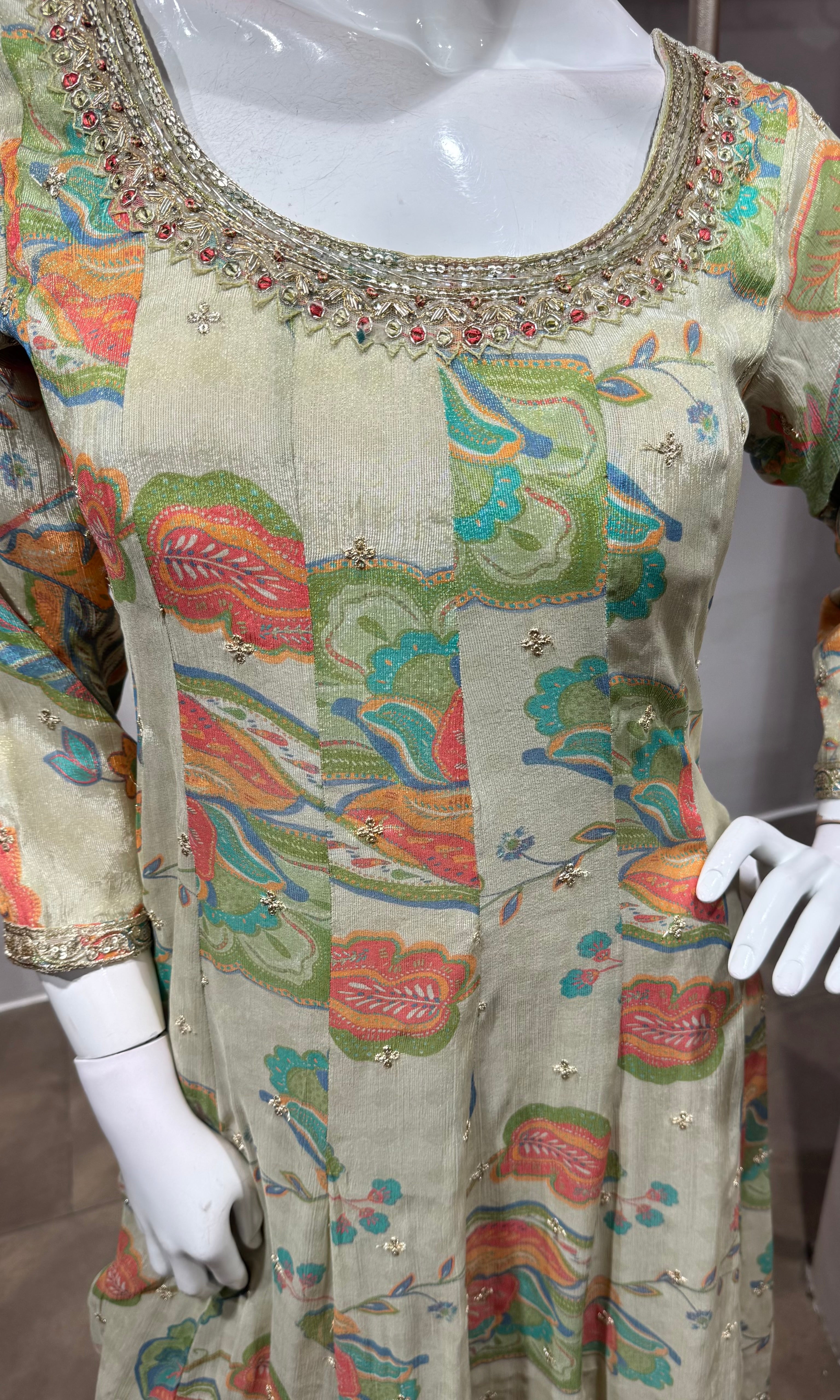 Multi Floral Anarkali Set with contrast dupatta