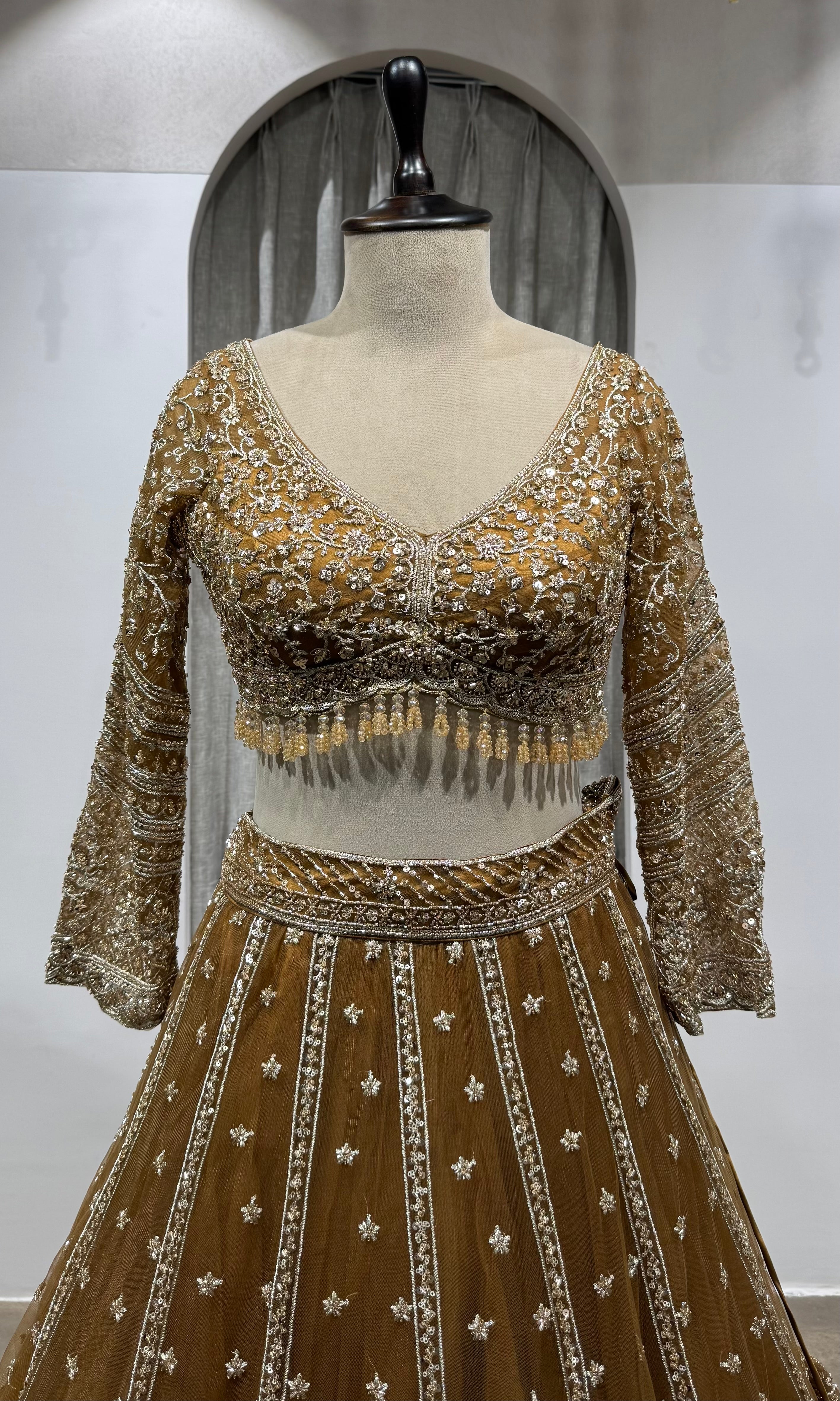 BROWN Embroidered Lehenga with Dupatta