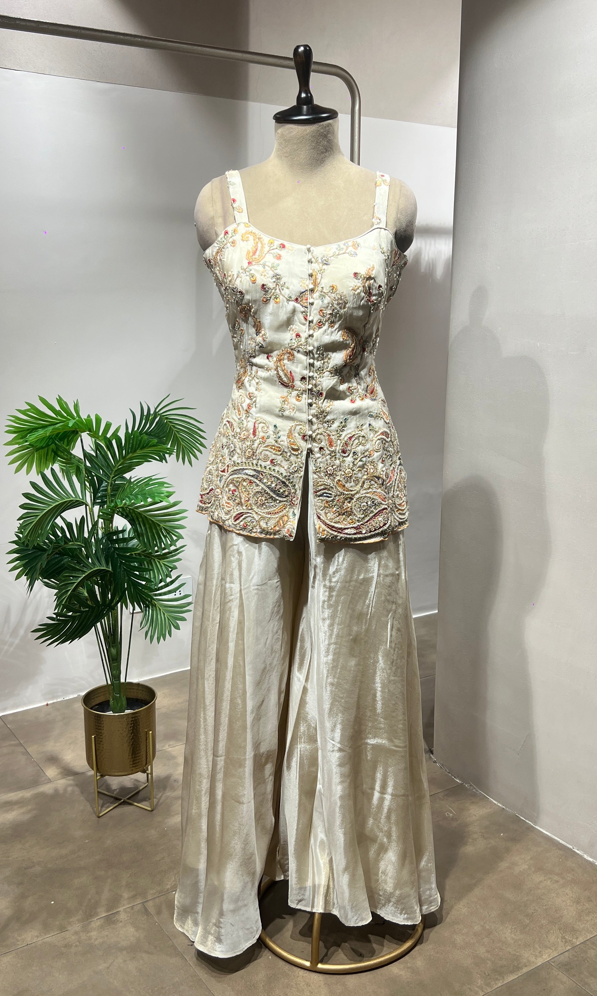 Cream Embroidered Palazzo Ensemble