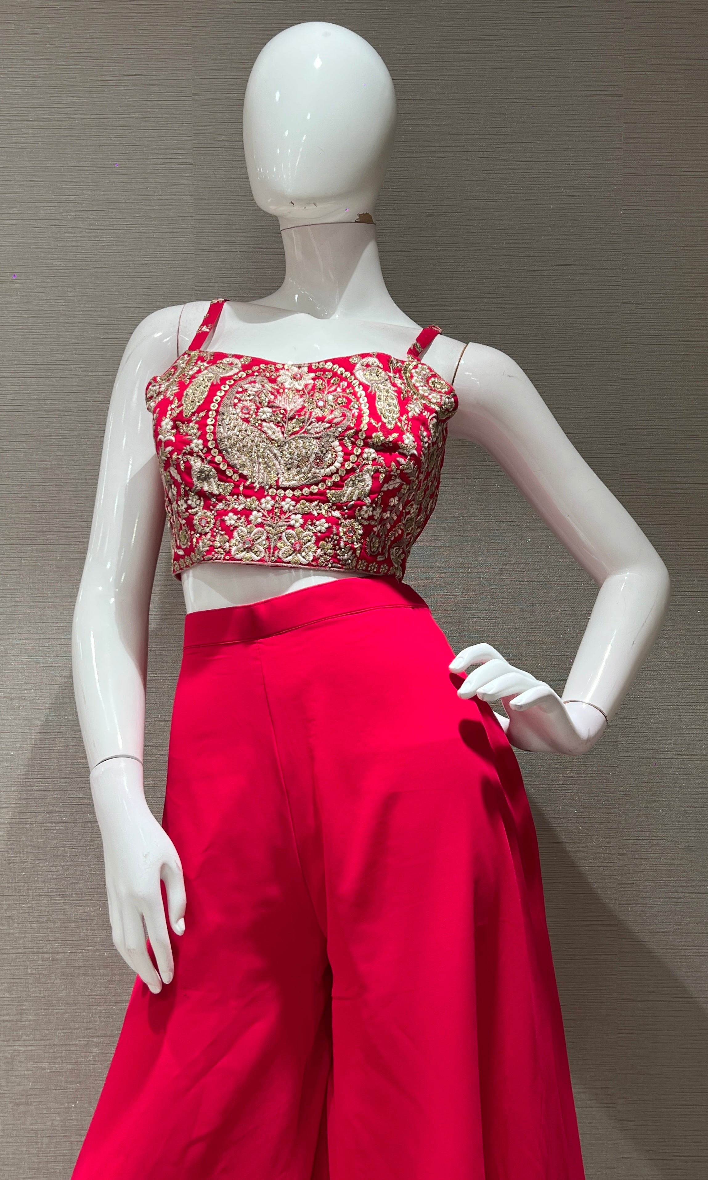 RANI PINK embroidered short BLOUSE SHARARA SET