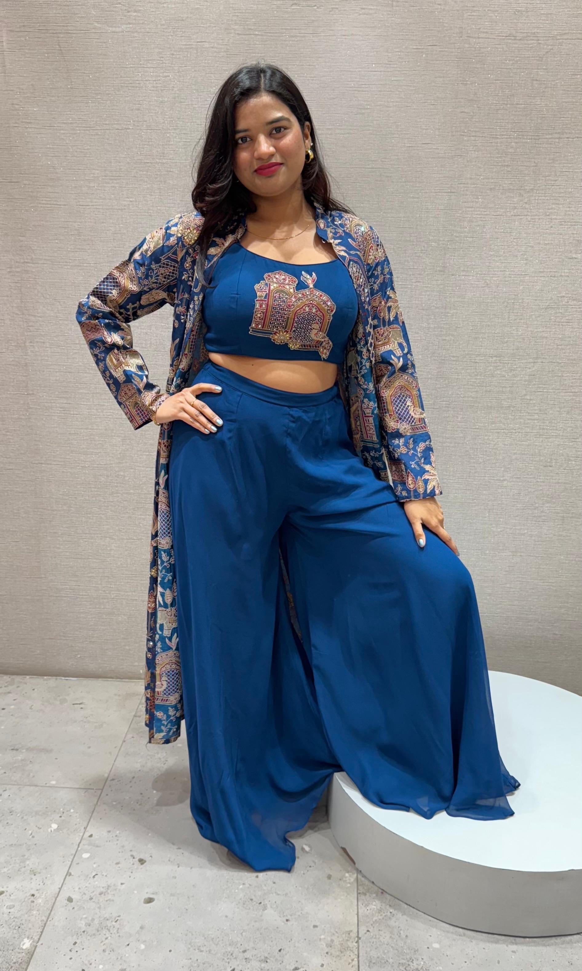 Blue PALAZZO SET WITH JACKET