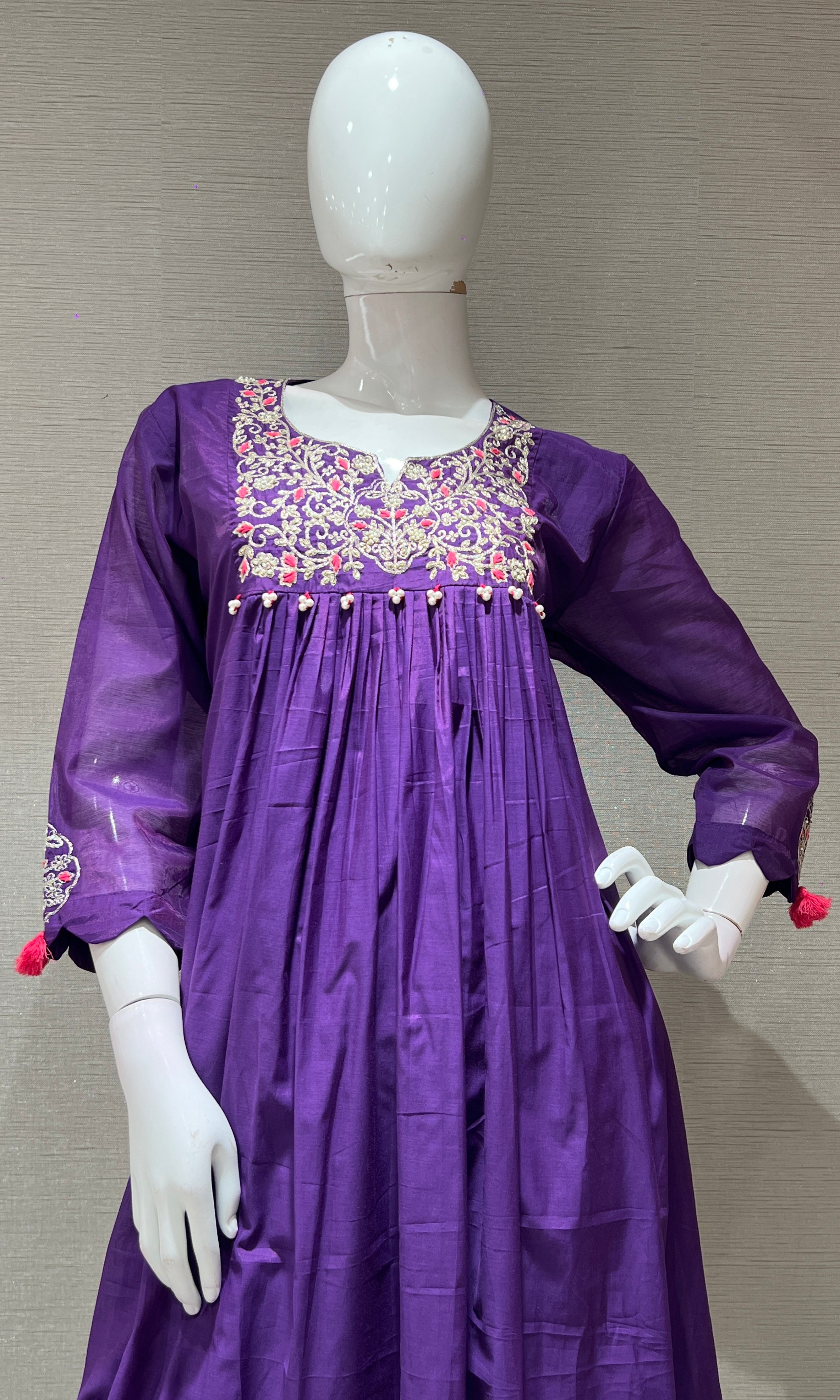 PURPLE EMBROIDERED A LINE KURTA SET