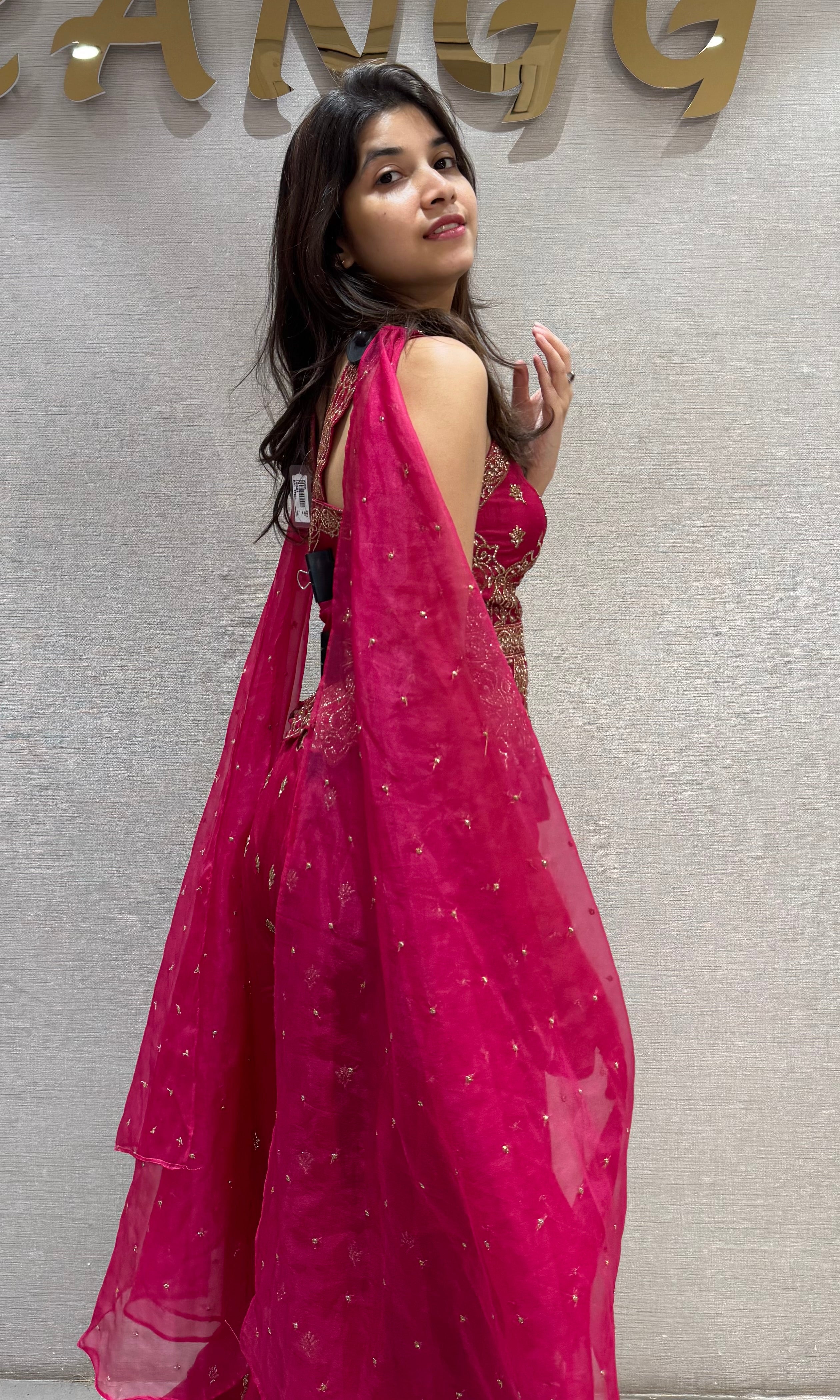 Fuchsia Pink Embroidered Peplum and Palazzo set