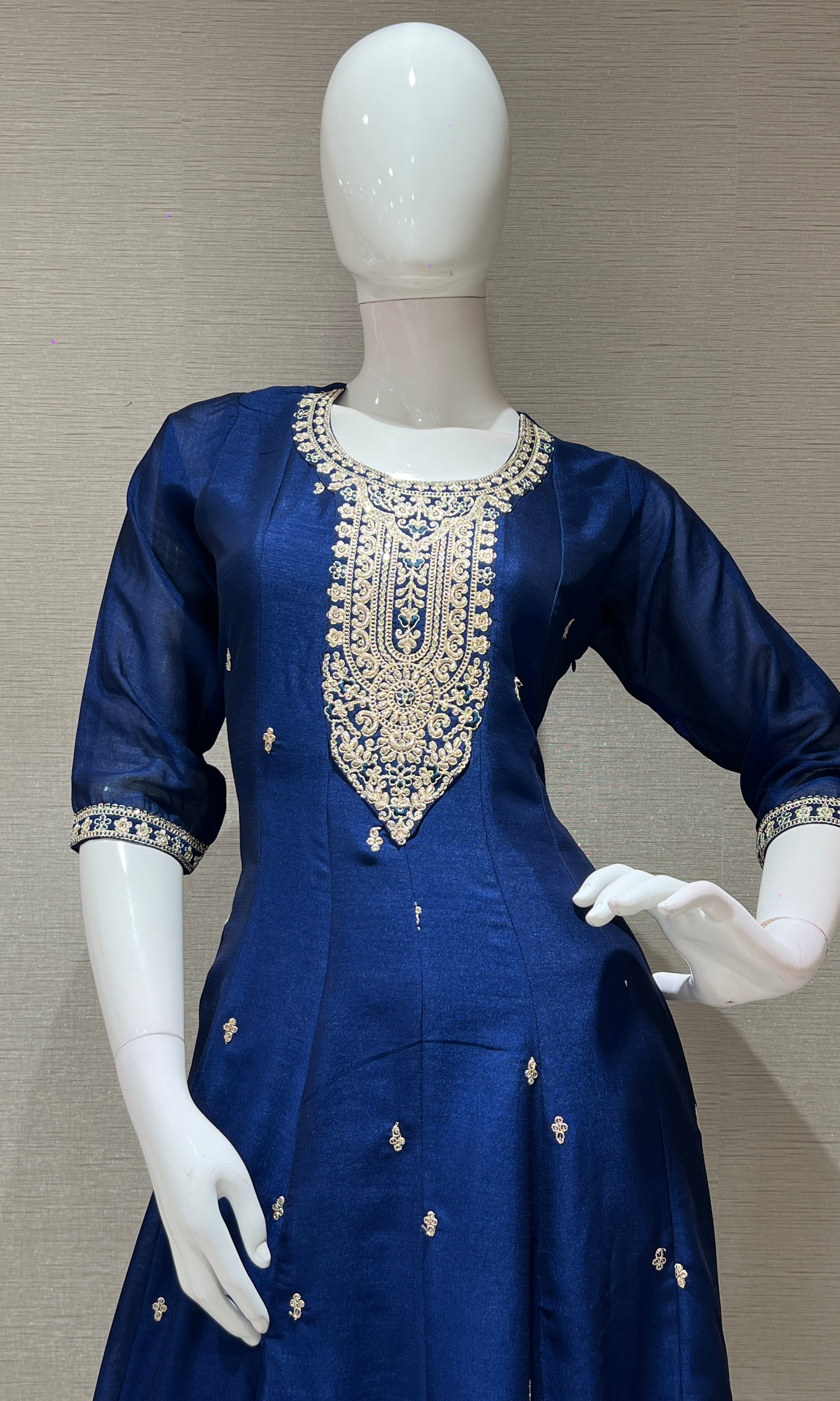 Navy blue golden embroidered kurta set