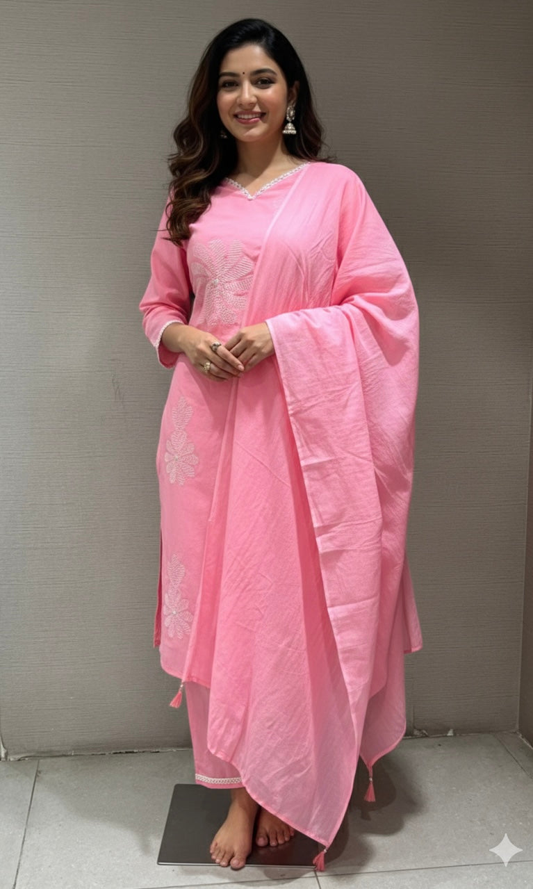 BABY pink FLORAL KURTA SET