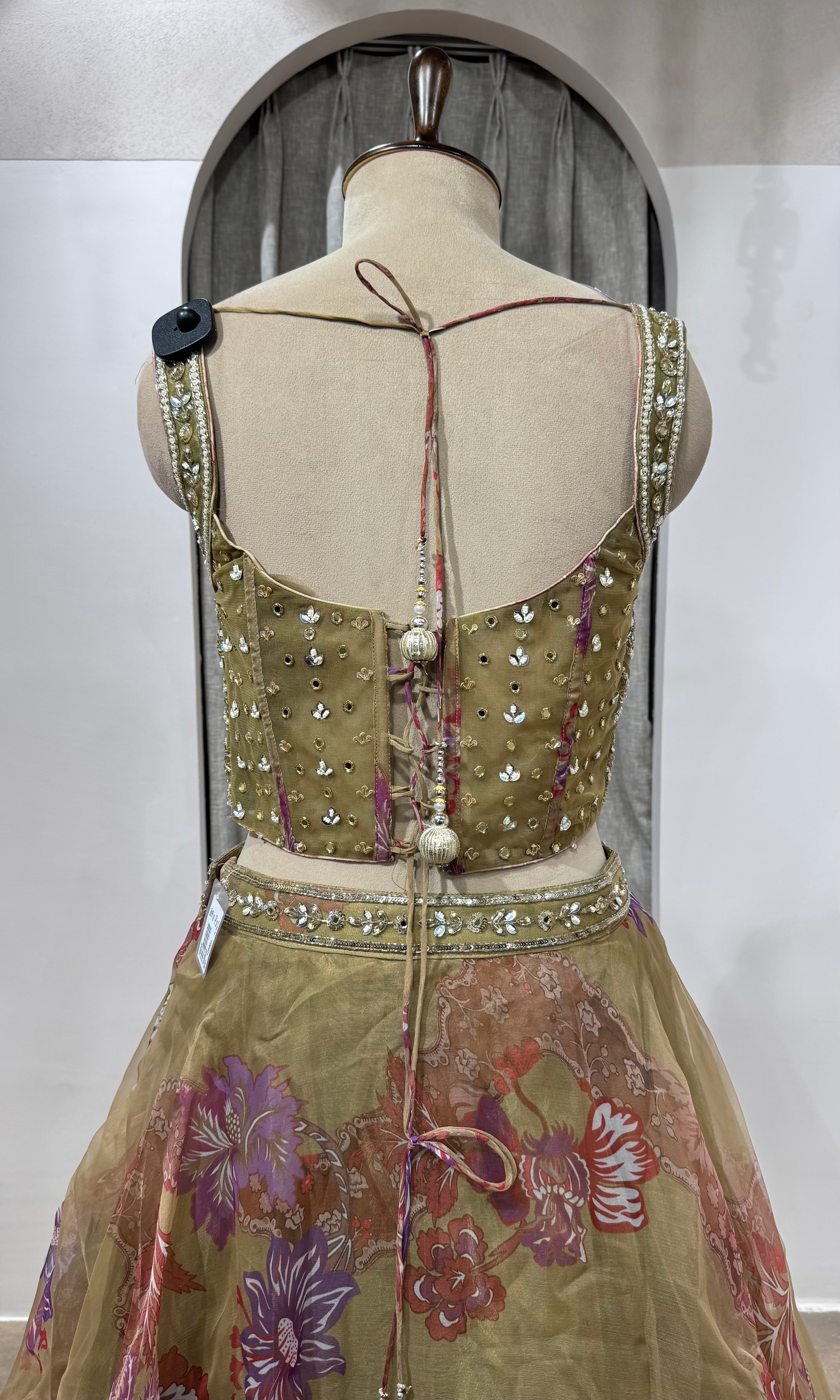 GREEN Floral Printed Corset Lehenga
