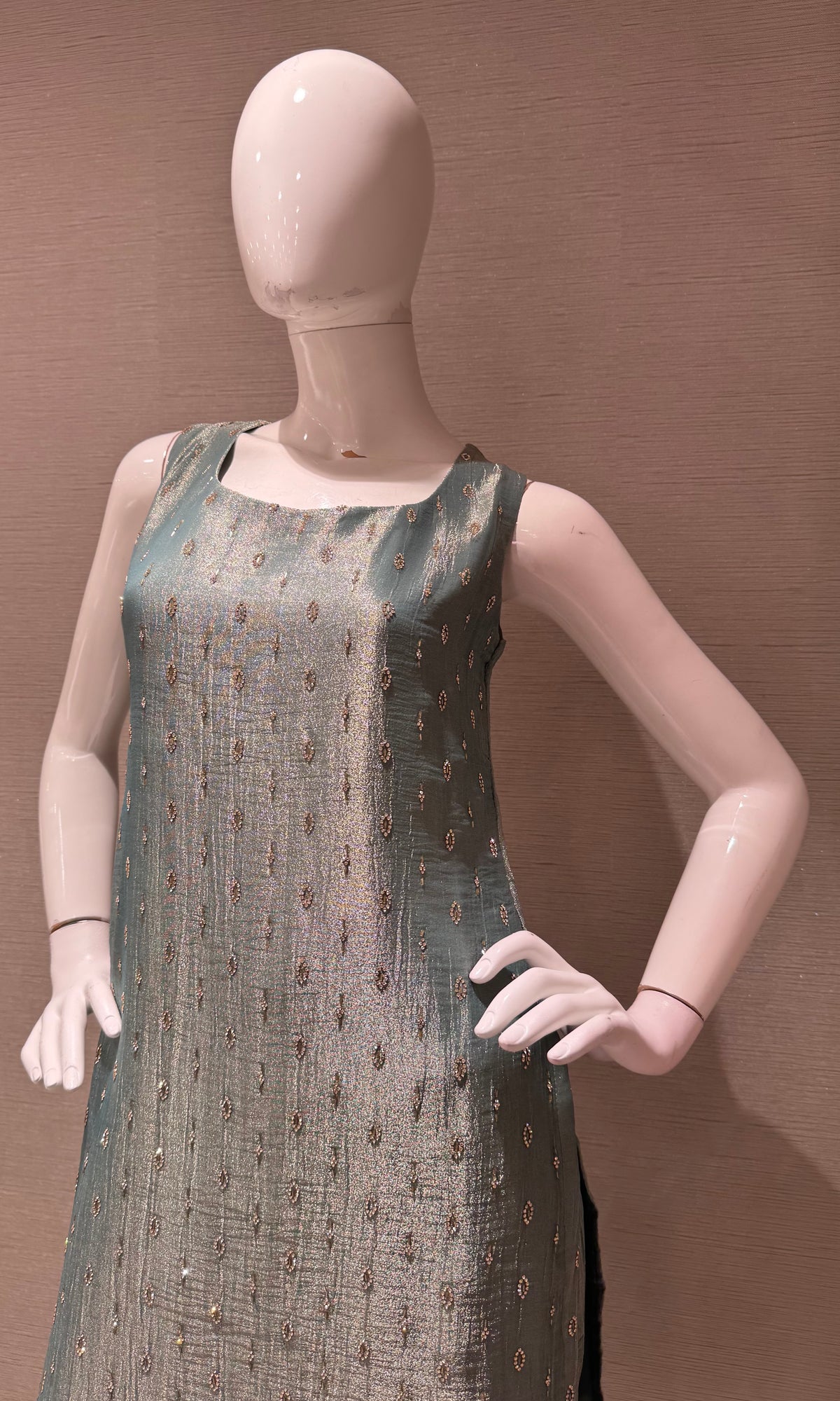 Sage Green tissue silk Kurta Set with Dupatta