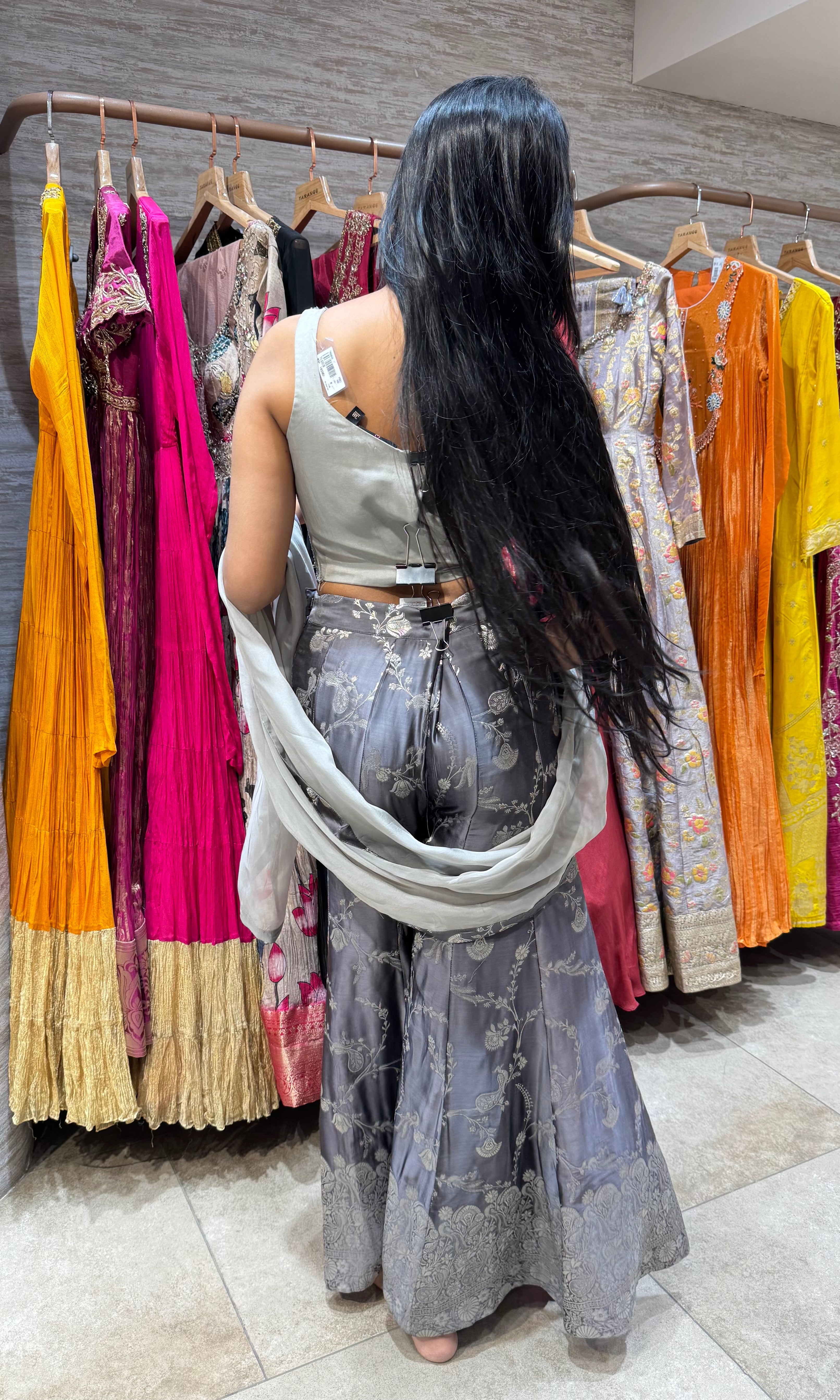 GREY EMBROIDERED PALAZZO SET
