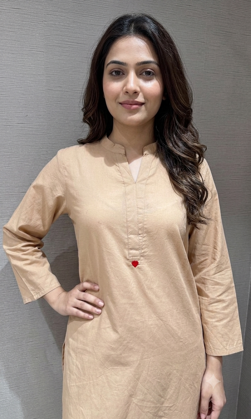BEIGE CLASSIC KURTI WITH BOTTOM