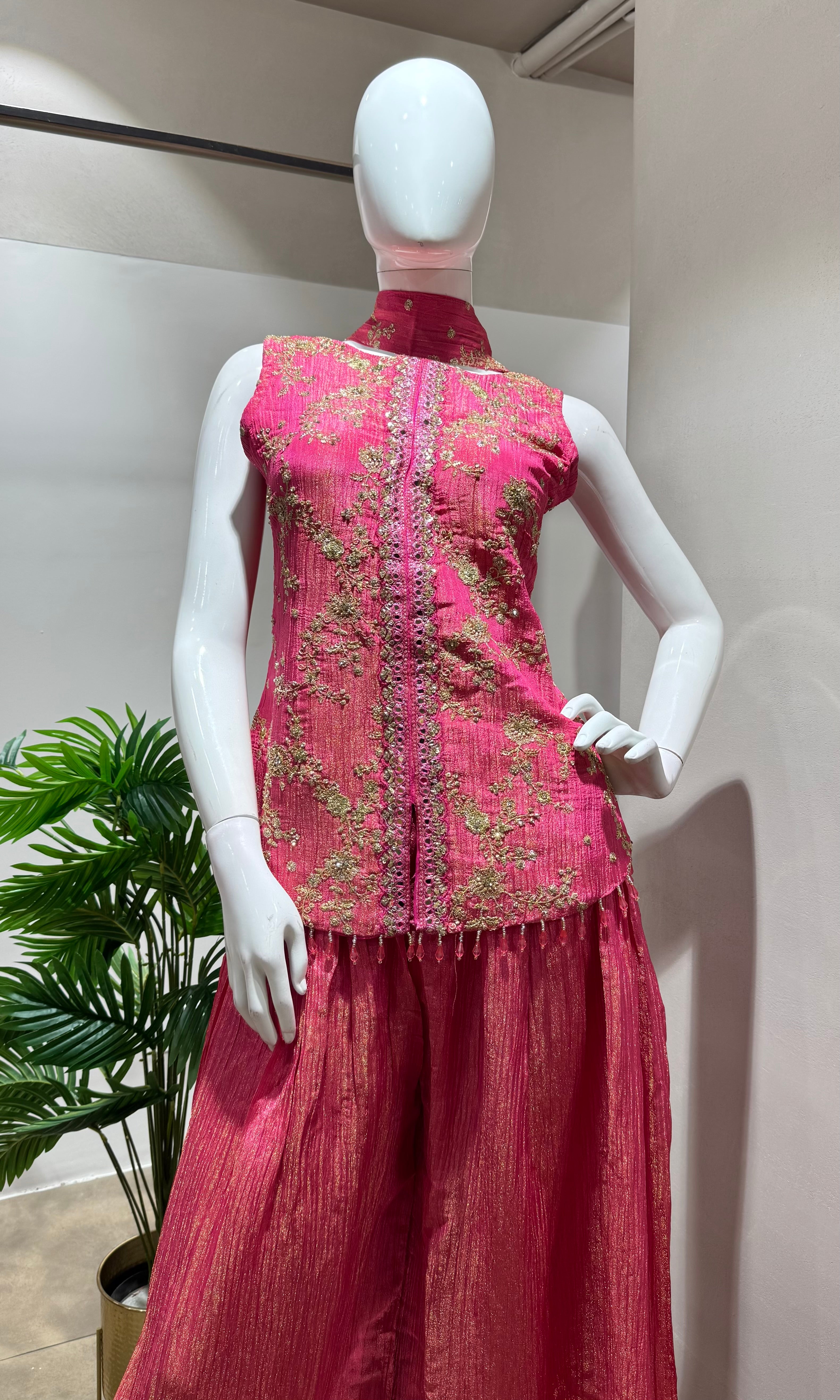 PINK GOLDEN ETHNIC PALAZZO SET