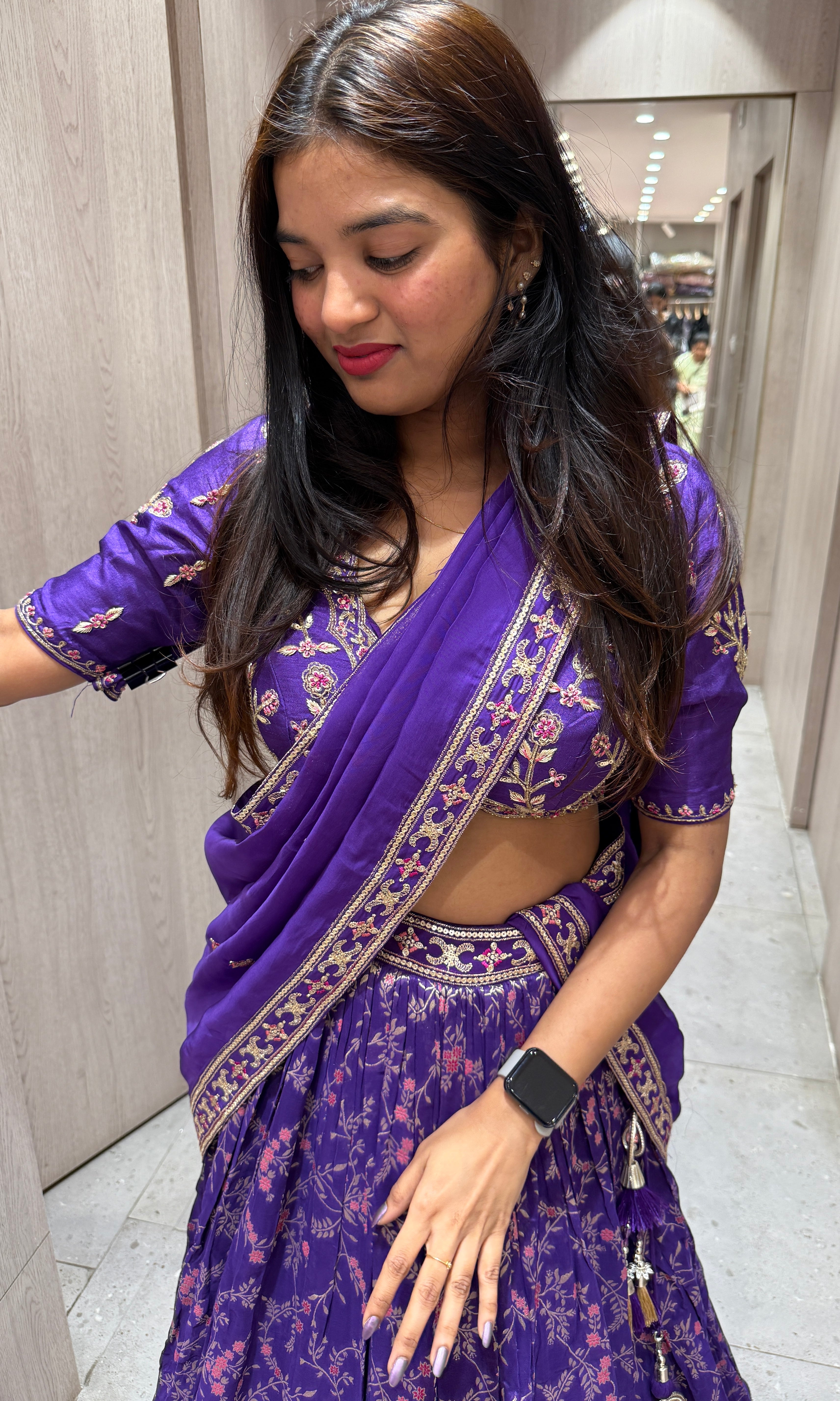 Purple lehenga with designer blouse
