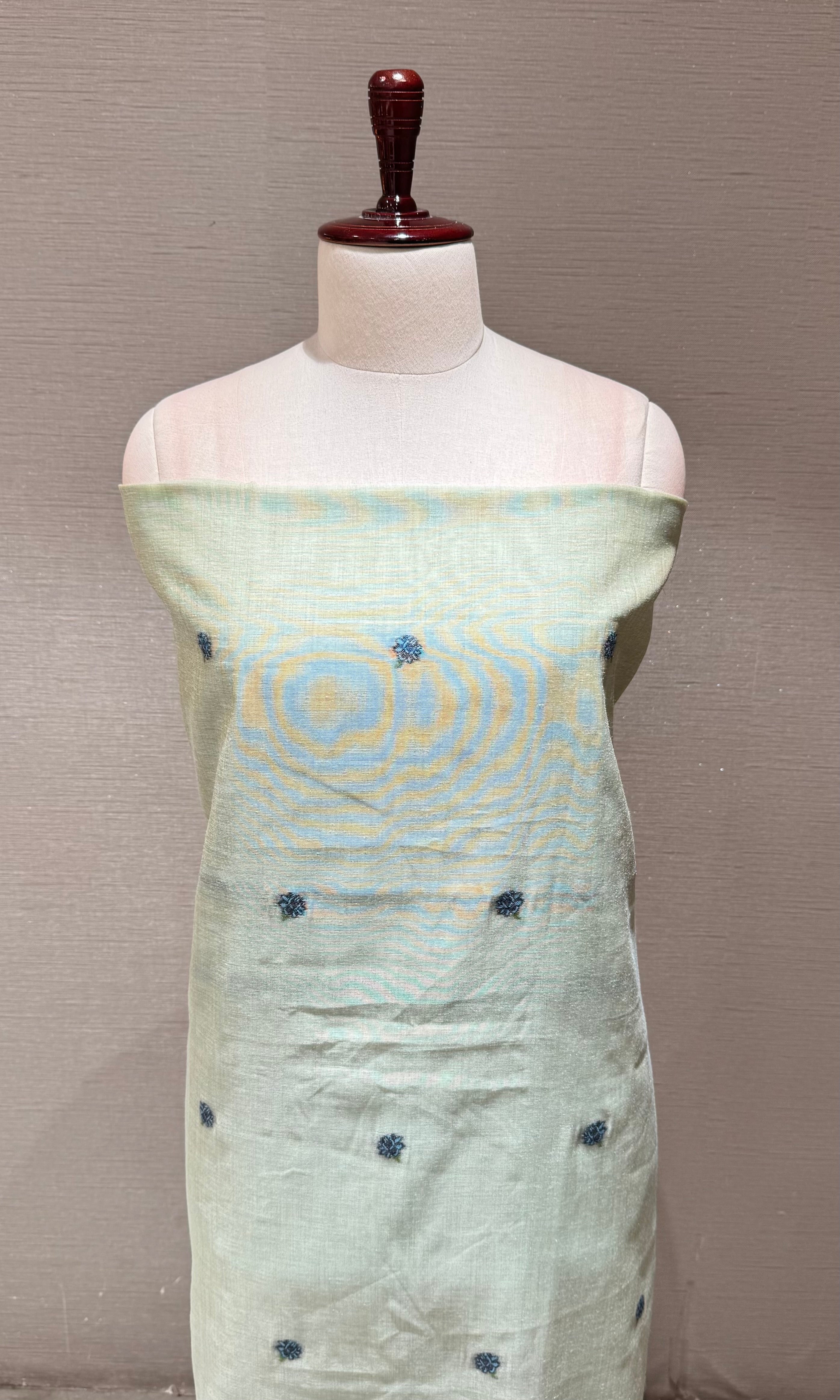 Mint Green with Blue Floral Embroidery dress material