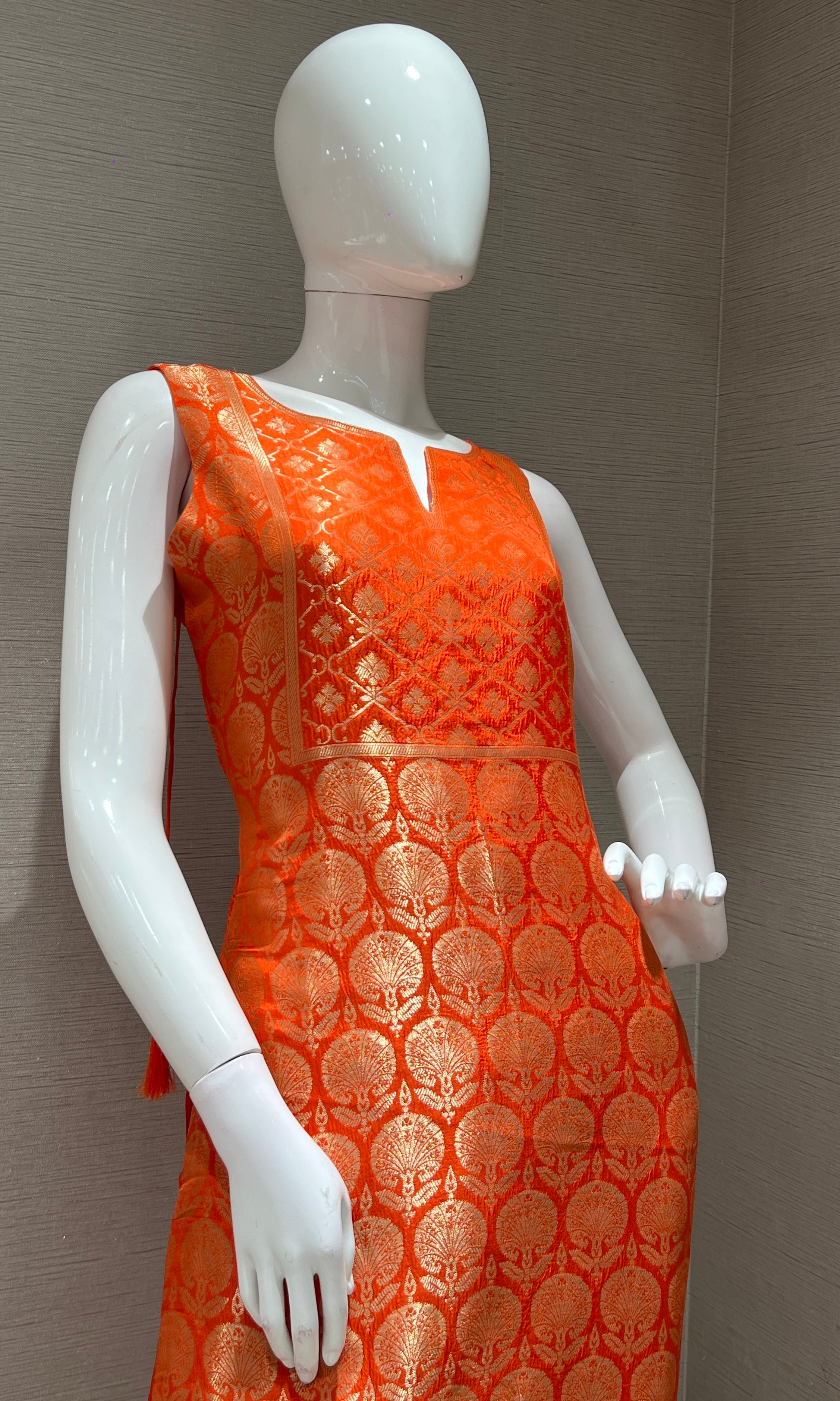 ORANGE Silk KURTA SET with Golden Embroidery