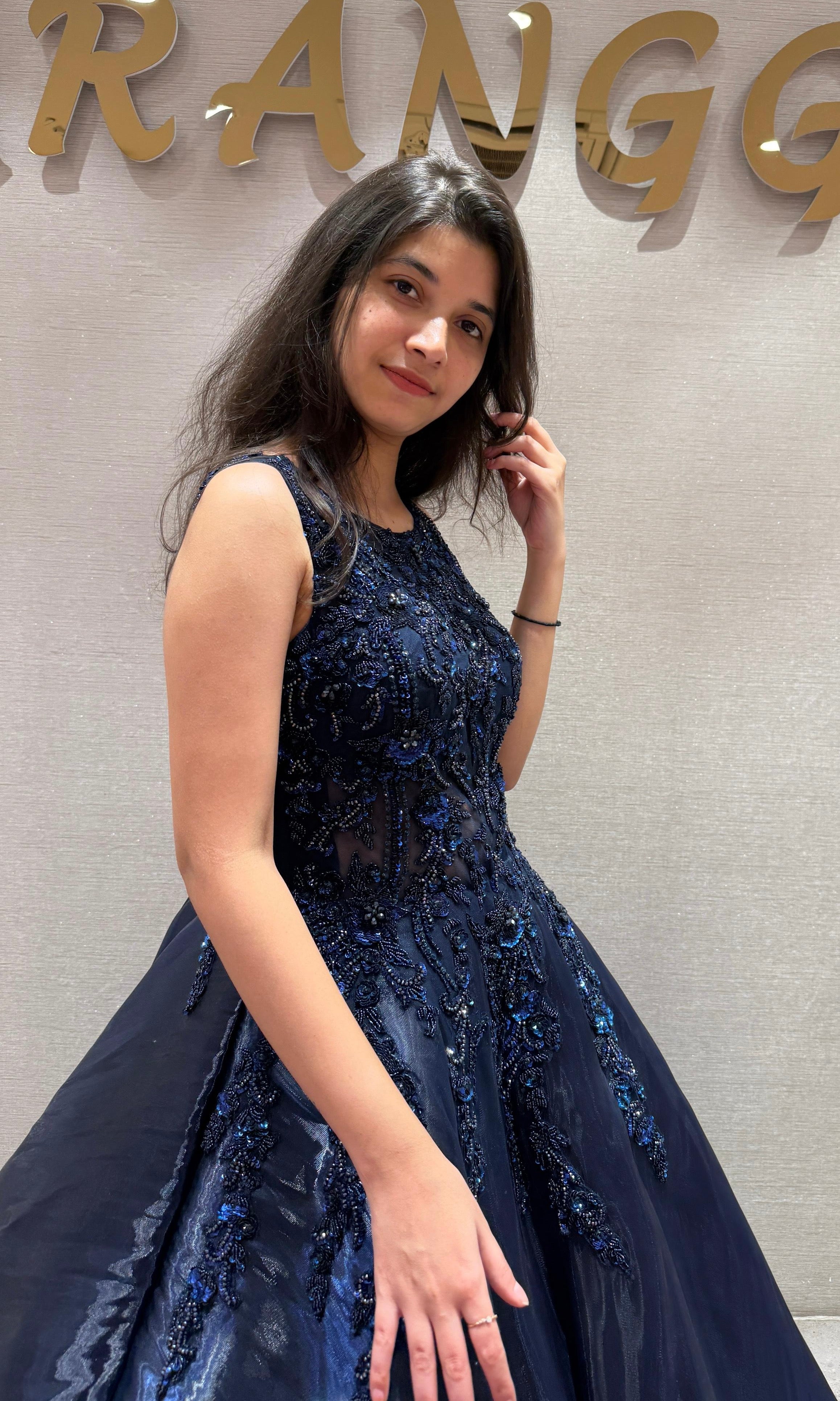 Midnight Shimmer Floral Ball Gown
